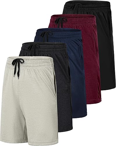 Real Essentials 5 Pack Pantalones cortos de 9" para hombres con malla Pantalones cortos atléticos para gimnasio, entrenamiento, baloncesto,