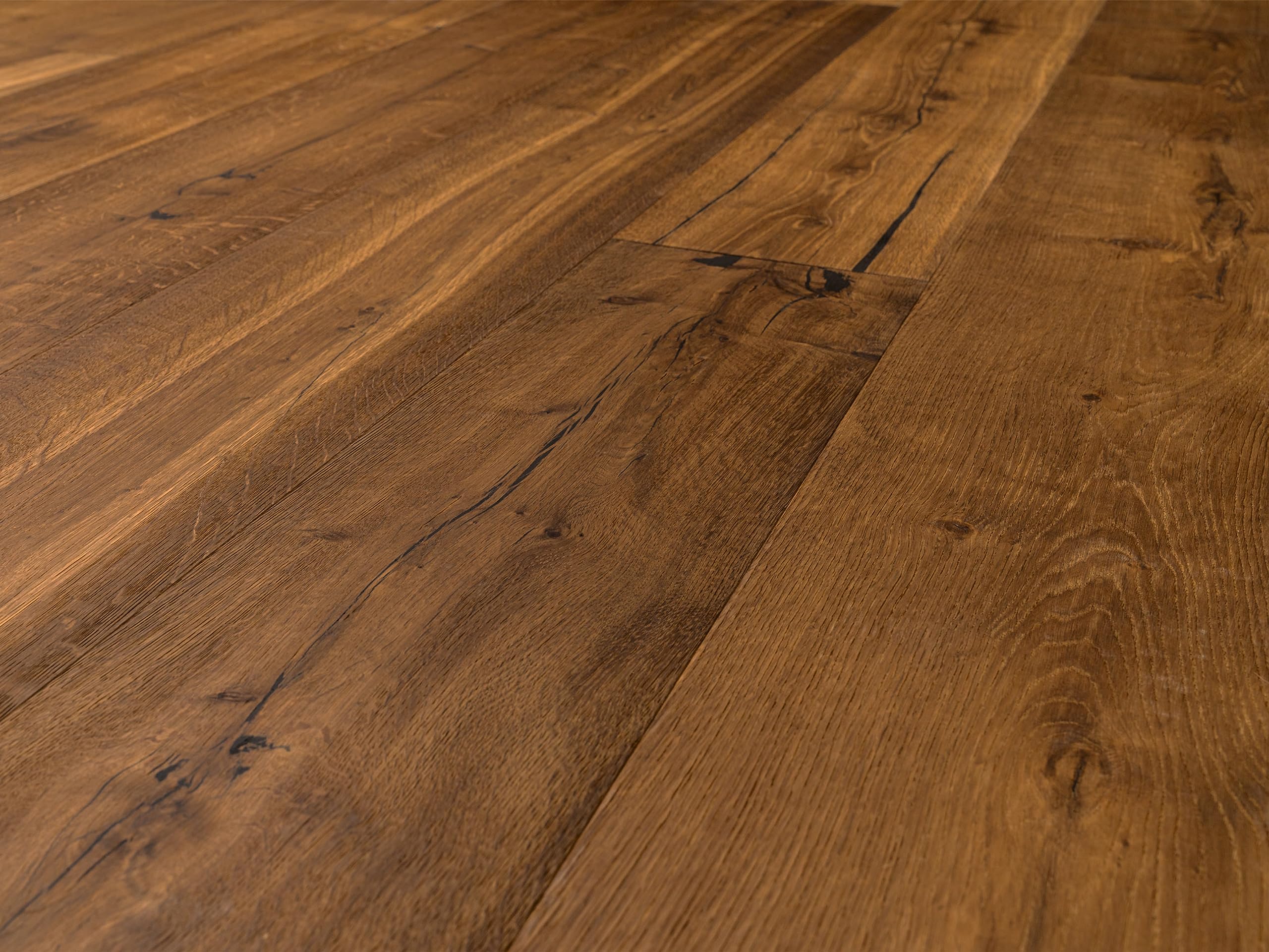 TRECOR Klick - Parquet de roble rústico cepillado, biselado, marrón oscuro aceitado - Sistema de clic Välinge 5G Drop Down - Formato: 1900 x 190 x 14 mm (parquet, 1 m², roble marrón oscuro)