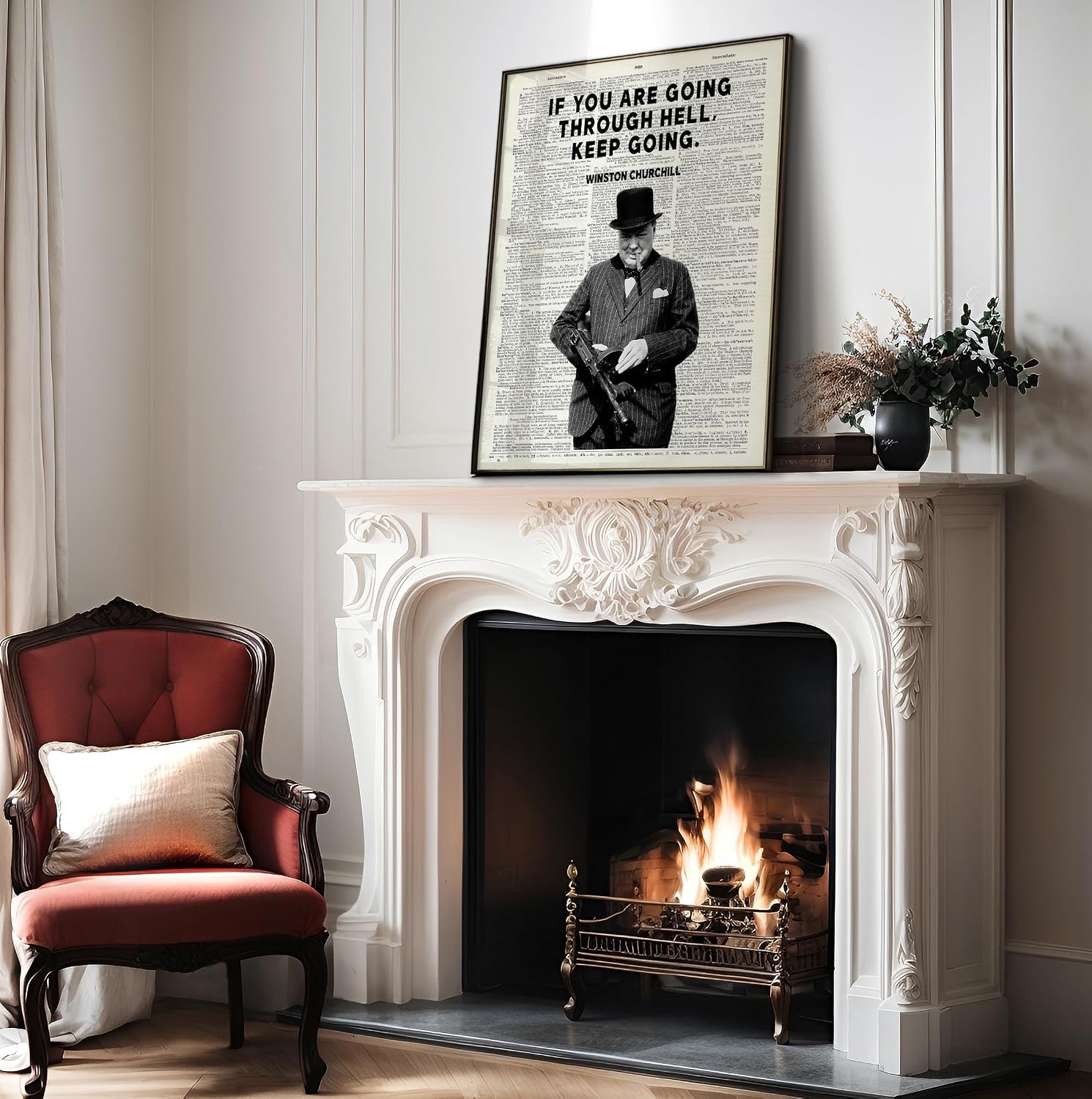 Poster Master Keep Going Poster - Winston Churchill Print - Motivational Art - Encouraging Quotes Art - Gift for Men & Women - Funny Inspiring Decor for Living Room or Office - 8x10 UNFRAMED Wall Art