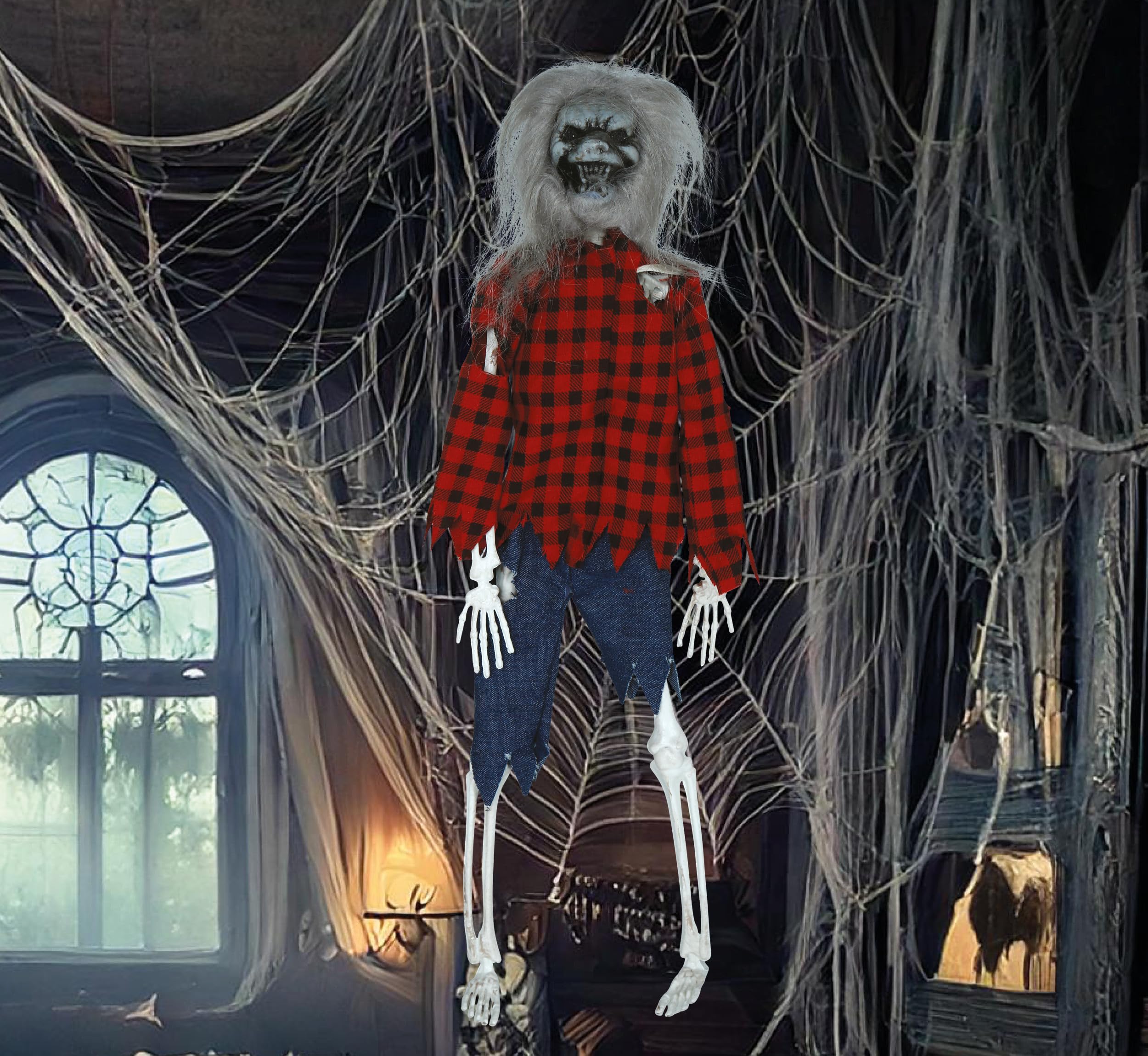 FIESTAS GUIRCA | Hanging Werewolf (15.7 in) - Halloween Decoration for Parties and Celebrations - Ideal for Spooky Environments and Themes of Werewolves and Nocturnal Creatures - Red Blue