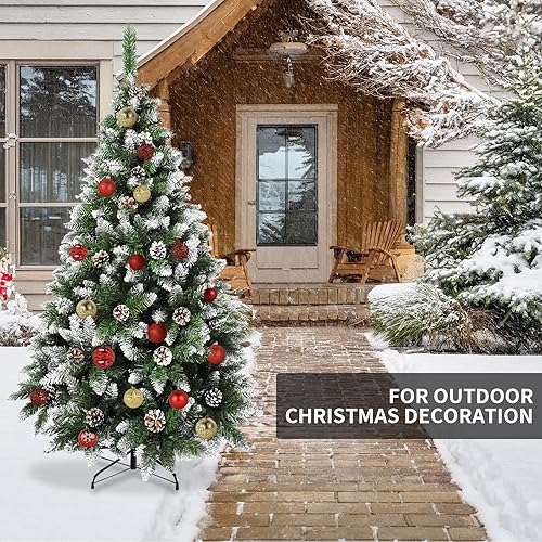 Miniatura 7 de MuRealy Árbol de Navidad de 5 pies  Árbol de Navidad artificial con bisagras sin luz con 480 puntas de ramas de PVC, diseño parcialmente flocado,