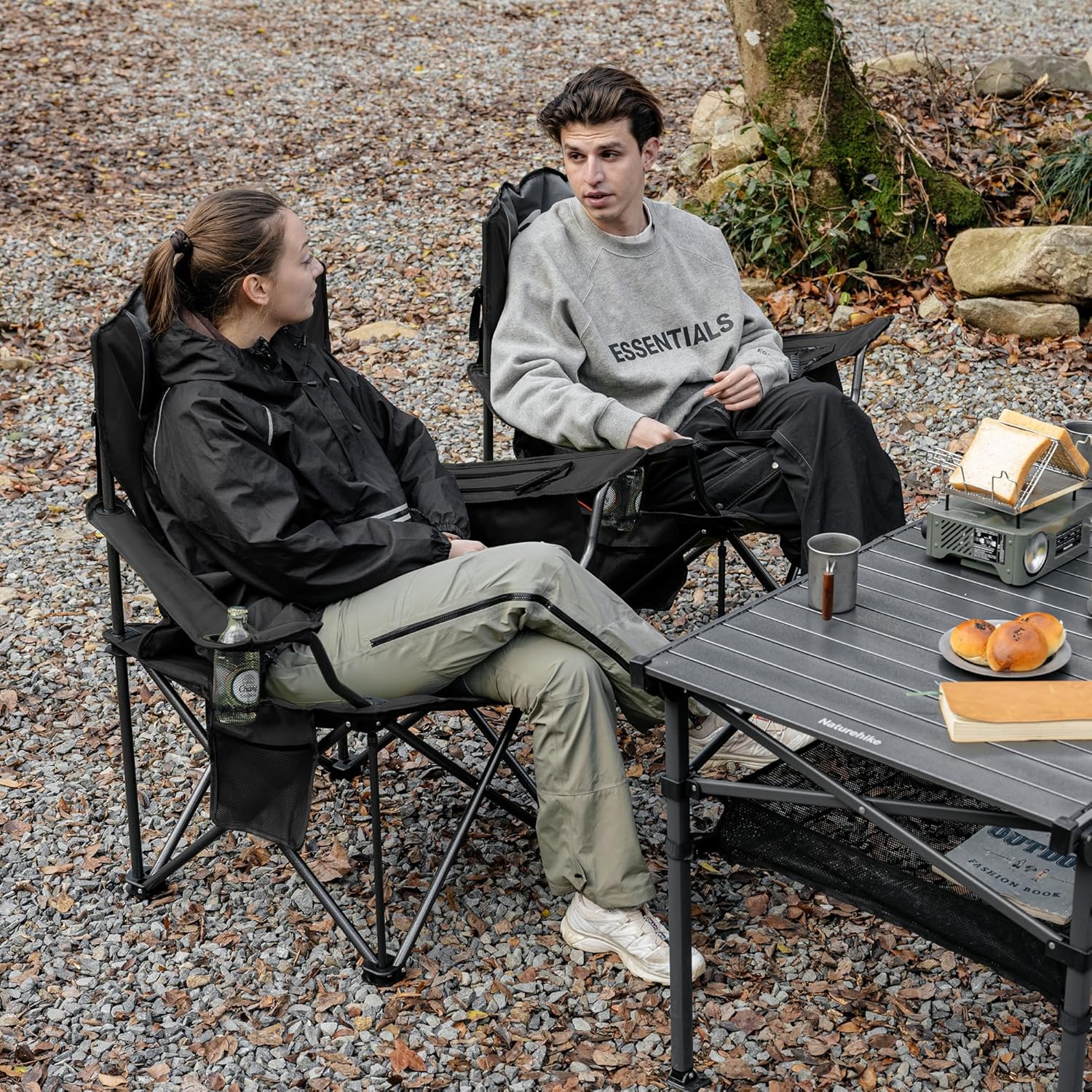 Naturehike ComfortMax Oversized Camping Chair with Cooler Bag, Heavy Duty Lawn Chair Support 450 LBS, Portable Padded Outdoor Folding Chair, 2 Pack