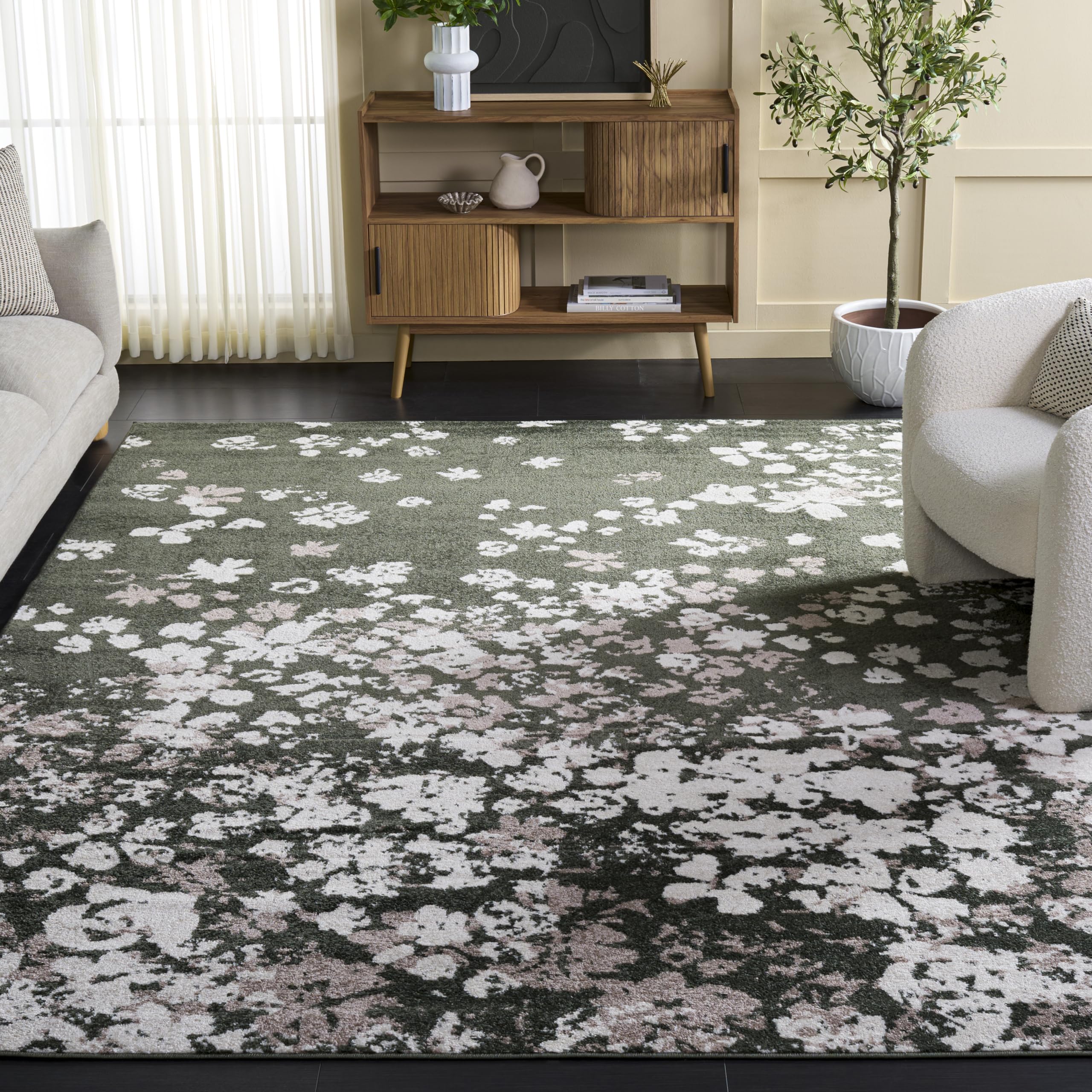 SAFAVIEH Area Rug 8x10 - Adirondack Collection - Large - Dark Green & Ivory, Modern Abstract Design, Non-Shedding & Easy Cleaning, Ideal for Living