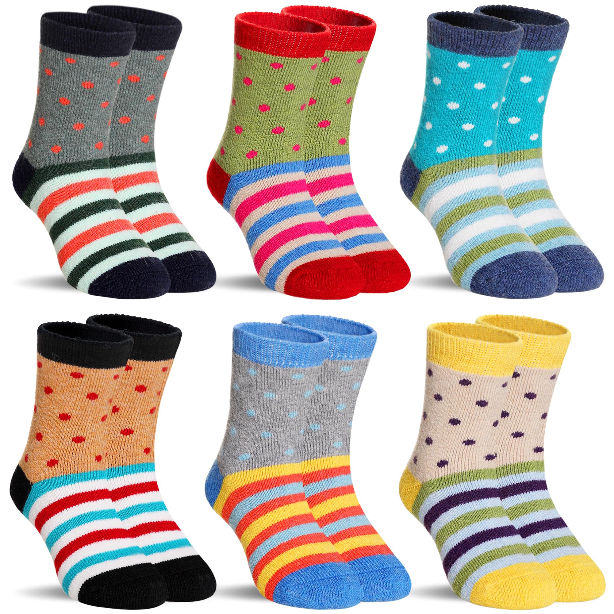 SeeyAN Kids Merino Wool Socks Boys Girls Hiking Boot Winter Thermal Warm Cozy Soft Toddler Thick Crew Socks 6 Pairs