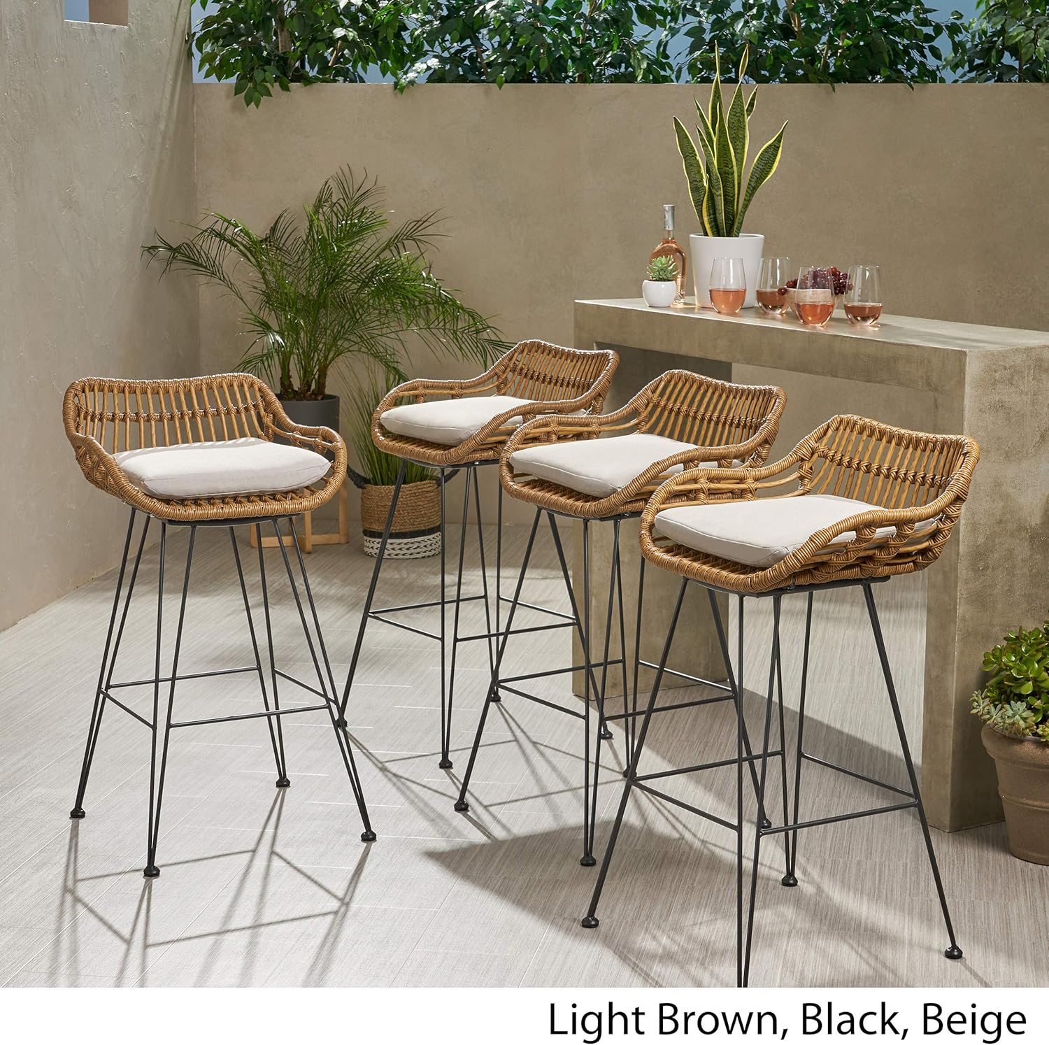 Buy Candance Outdoor Wicker Barstools With Cushions Set Of 4