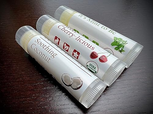 Miniatura 10 de KYVAN Bálsamo labial  Paquete de 3, orgánico certificado por USDA, 15 onzas cada uno (fresa, sandía, bálsamo labial naranja)