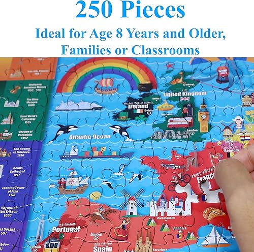 Miniatura 5 de Think2Master Rompecabezas colorido de 250 piezas con mapa de Estados Unidos y mapa de Europa de 250 piezas. Divertido juguete educativo para niños,