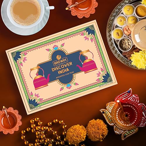 Miniatura 6 de BREWIX, Discover India Surtido Chai Tea Sampler  6 tés Chai surtidos  Té de jengibre, hinojo, tulsi, té de cardamomo, chile masala, té de canela