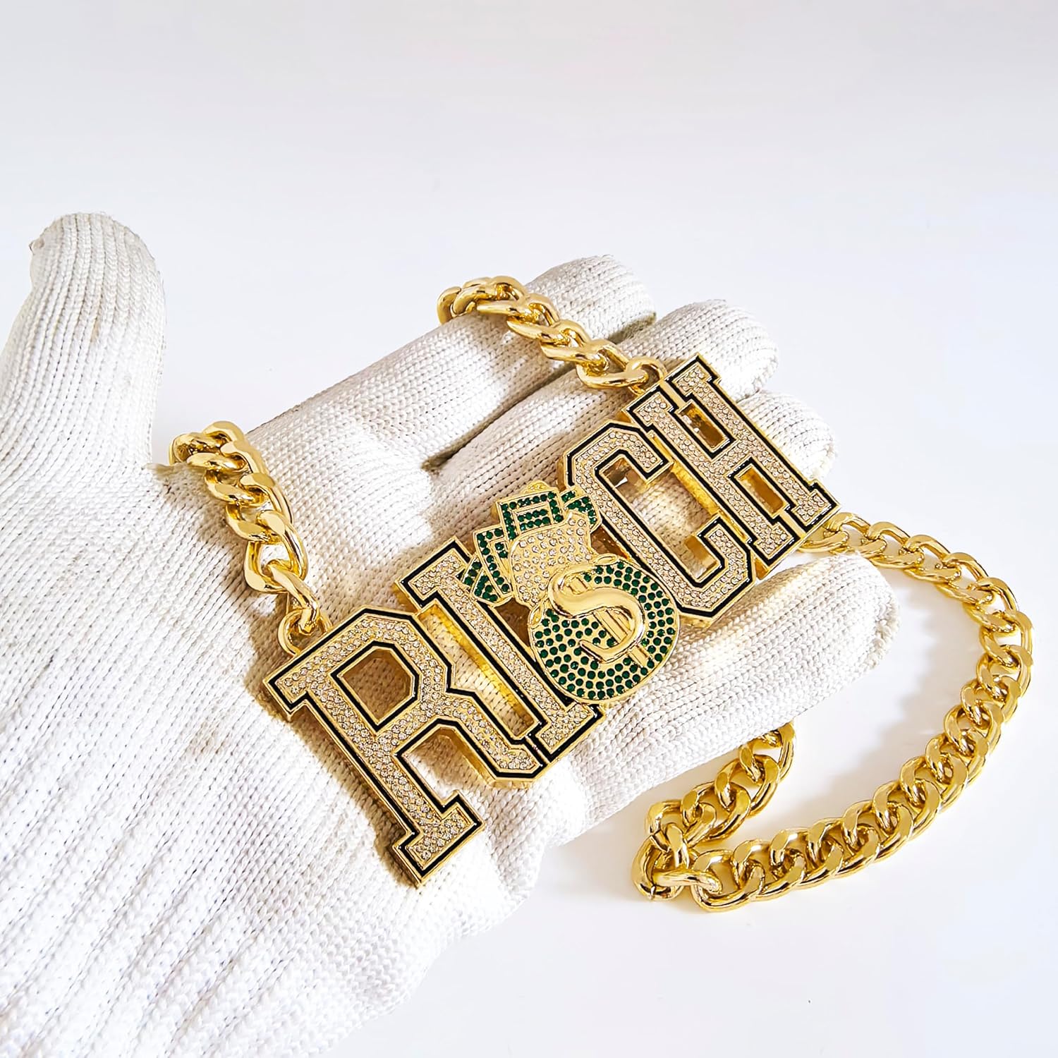 Dollar Sign Necklace Hip Hop Money Dollar Pendant Iced Out Gold Money Chain Necklace for Women Men Bar Party Jewelry