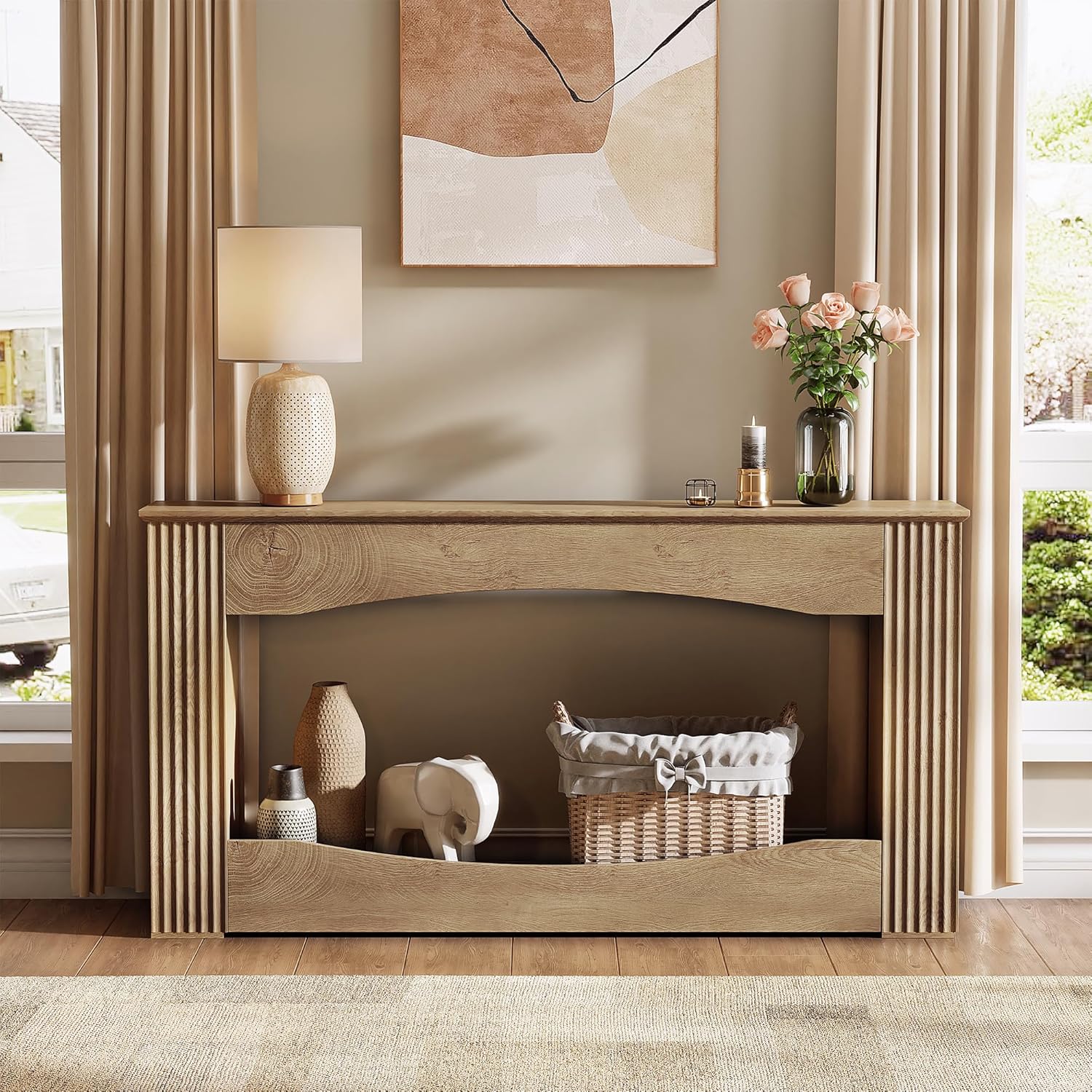 Entryway Table,63-inch Fluted Wooden Console with Storage Shelf,Modern Farmhouse Style Entry Table for Hallway Foyer Entrance Living Room Furniture