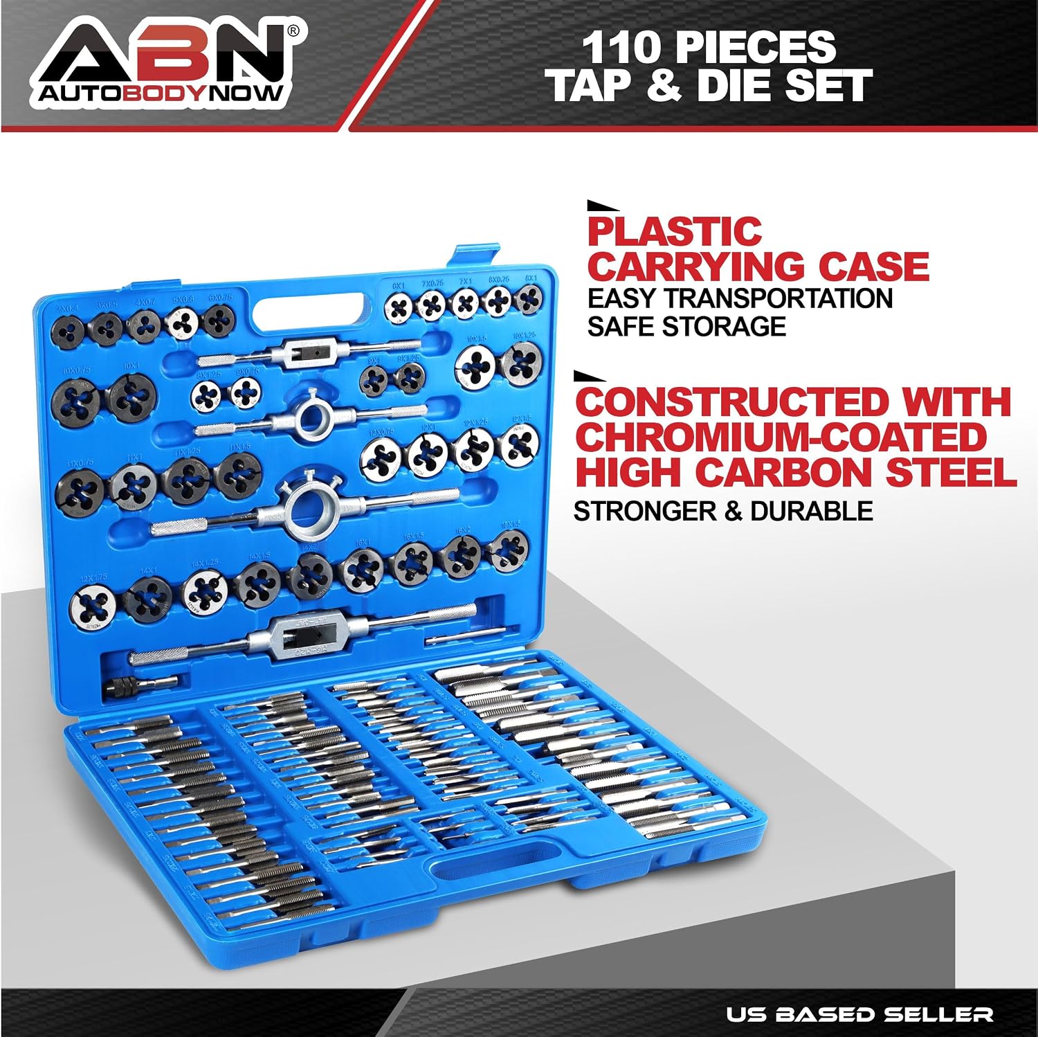 ABN Large Tap and Die Set Metric - 110 Piece Bolt and Pipe Tap Sets for Threading