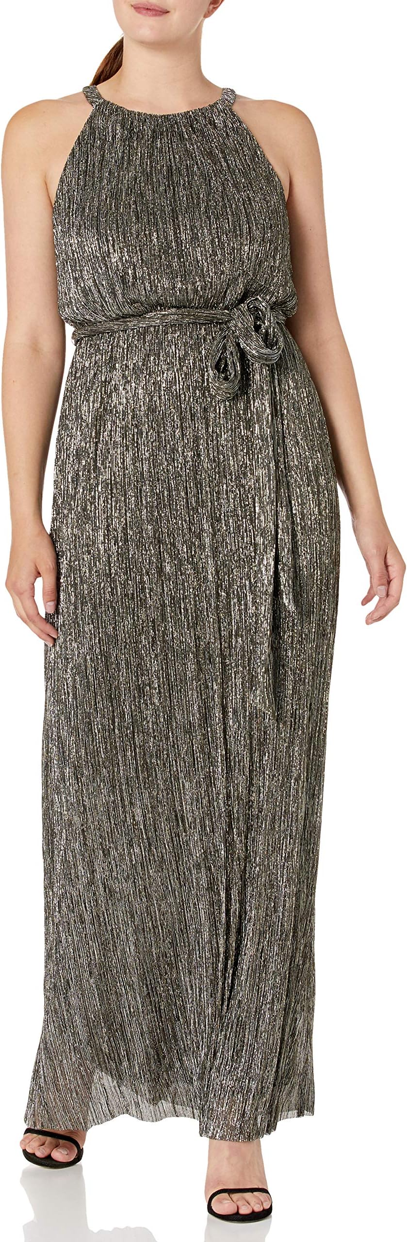 Jessica Howard womens Sleeveless Halter Neck Blouson Dress with Tie Sash Special Occasion Dress