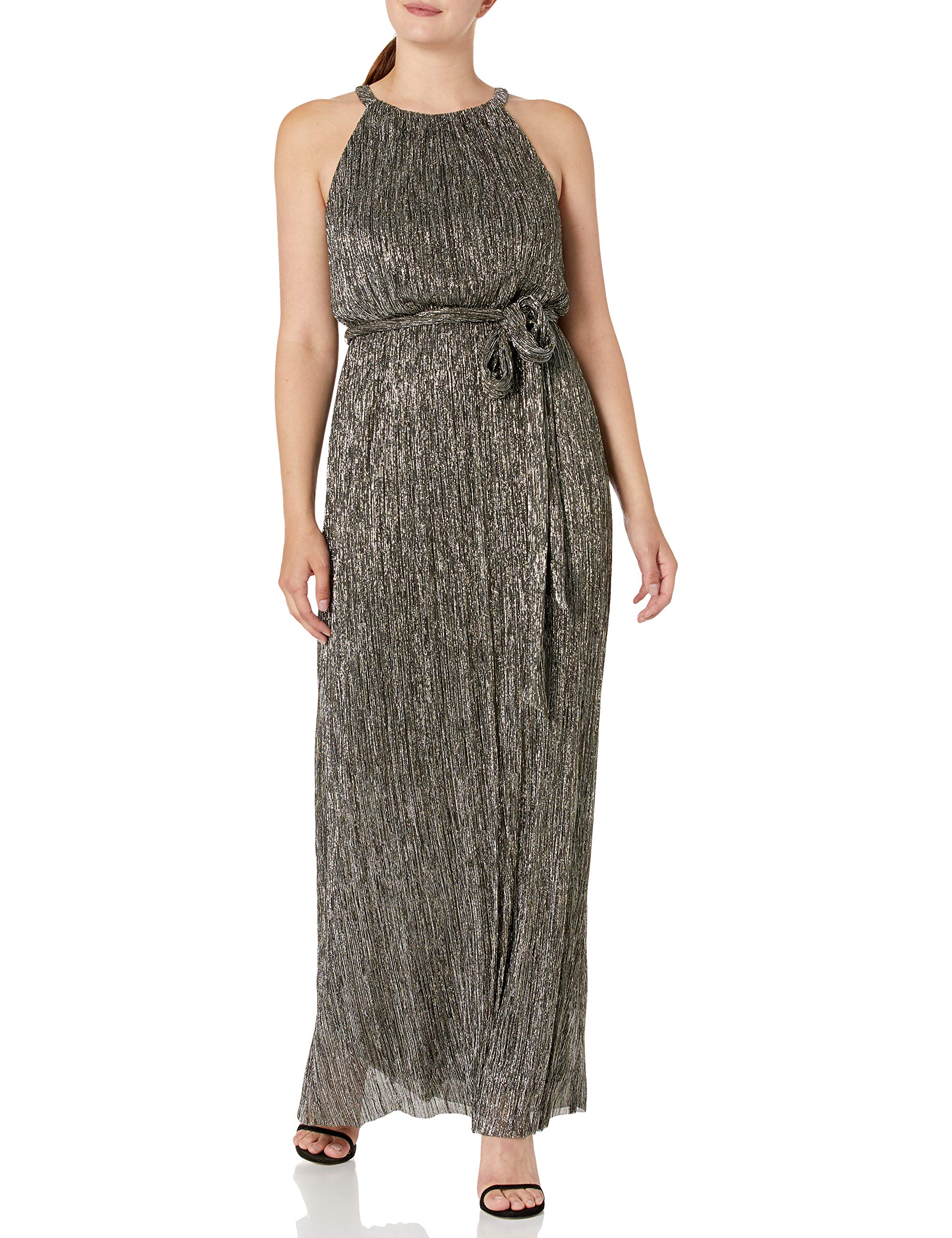 Jessica Howard womens Sleeveless Halter Neck Blouson Dress with Tie Sash Special Occasion Dress