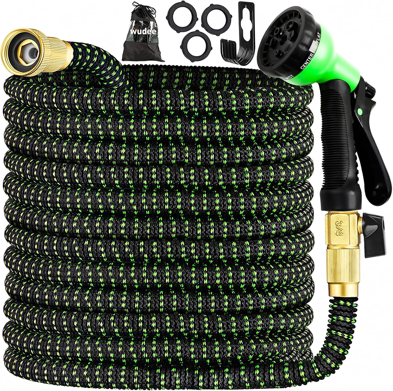 Expandable Garden Hose 25/50/100ft, 10-Way Durable Spray Nozzle Flexible Water Hose with Holder, Strength 3750D, 4-Layers Latex, 3/4" Fittings, No-Leak Protection