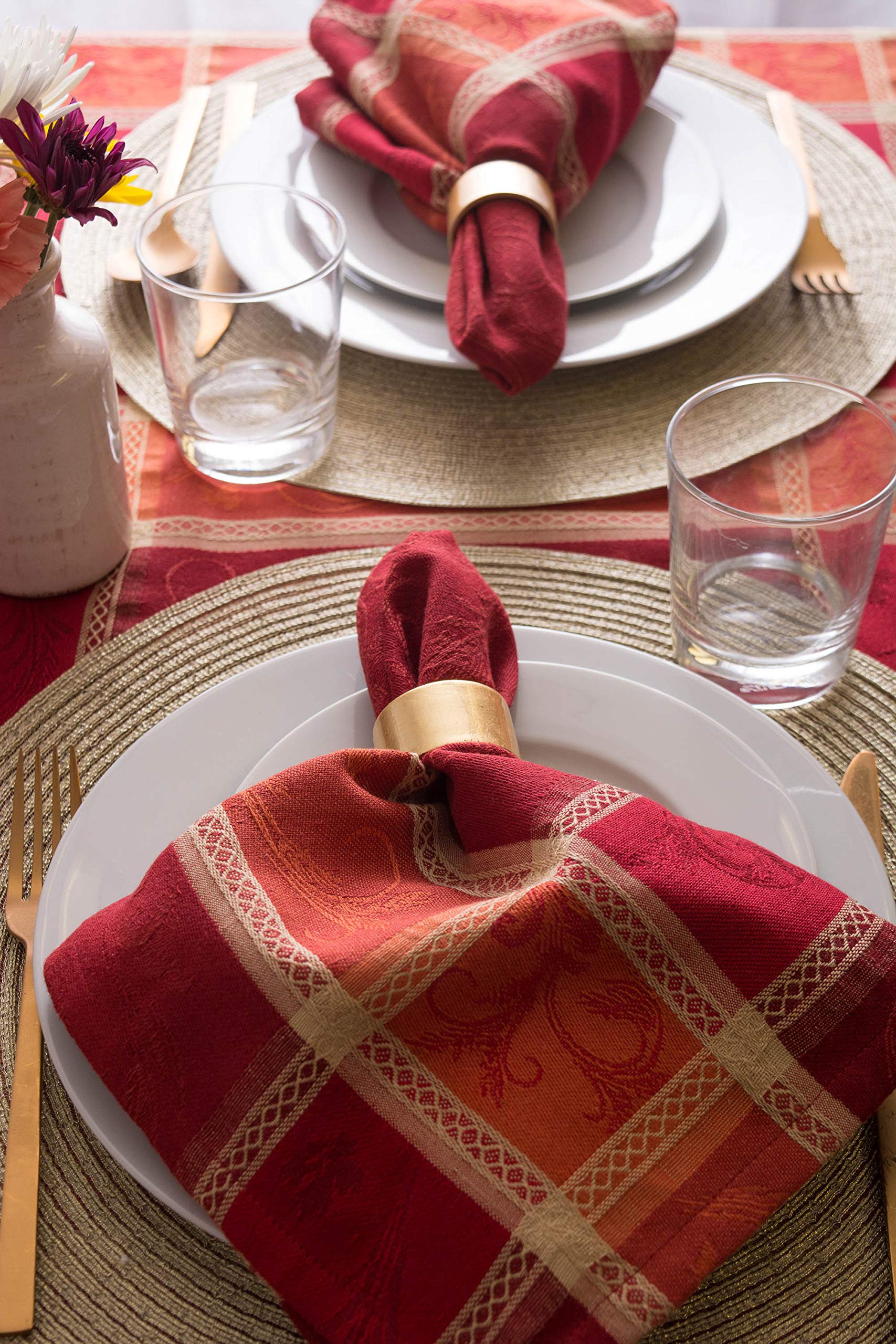 DII Traditional Harvest Nappe Ronde en Coton damassé Collection Jacquard Collection Thanksgiving Décoration de Table d'automne 177,8 cm Orange brûlé