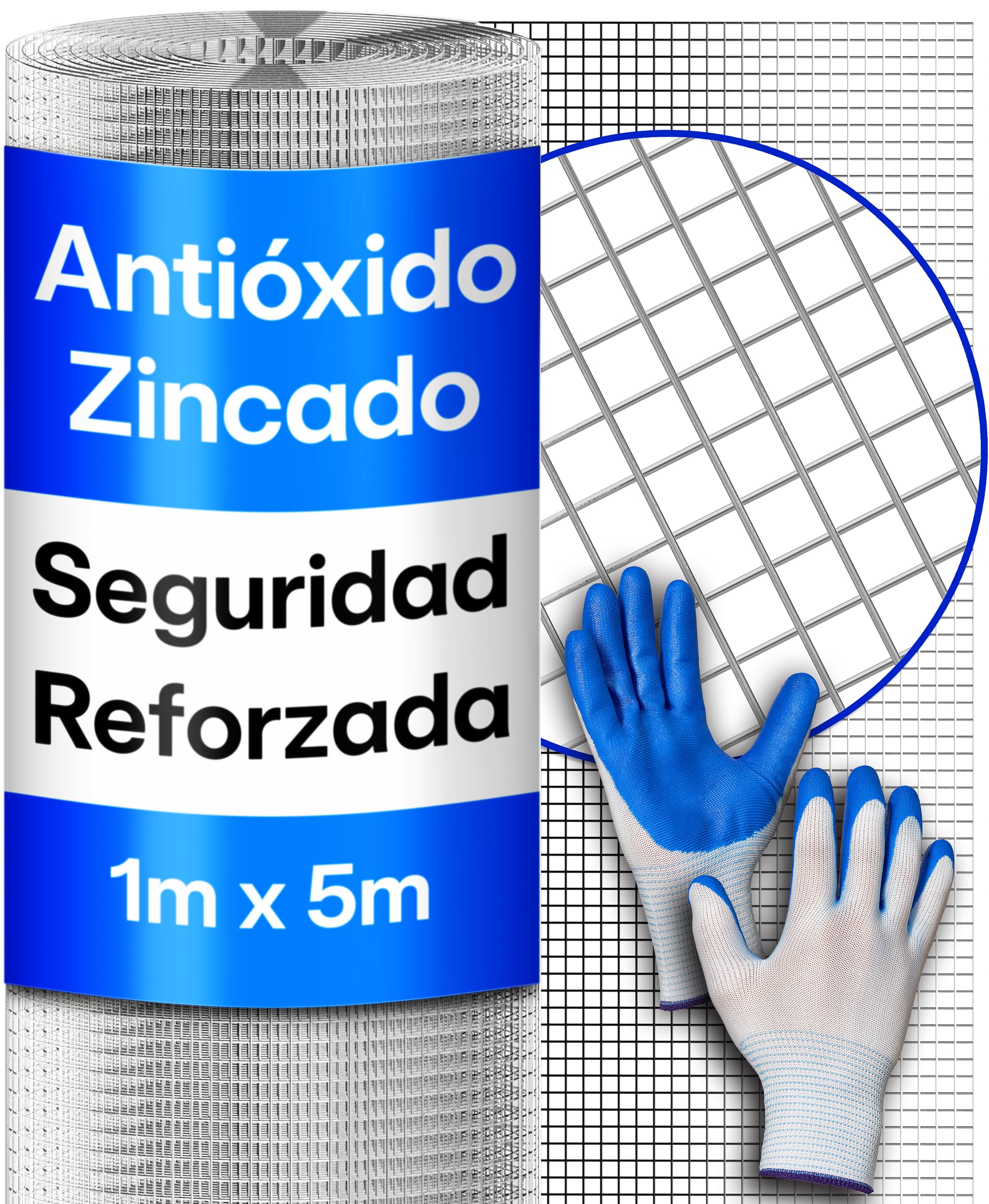 Praknu Malla Metalica Fina Galvanizada con Guantes – Rollo 1 x 5 m Rejilla – Malla para Gallinero y Huerto – Malla Antirroedores para Jardín, Camas Elevadas y Compostera