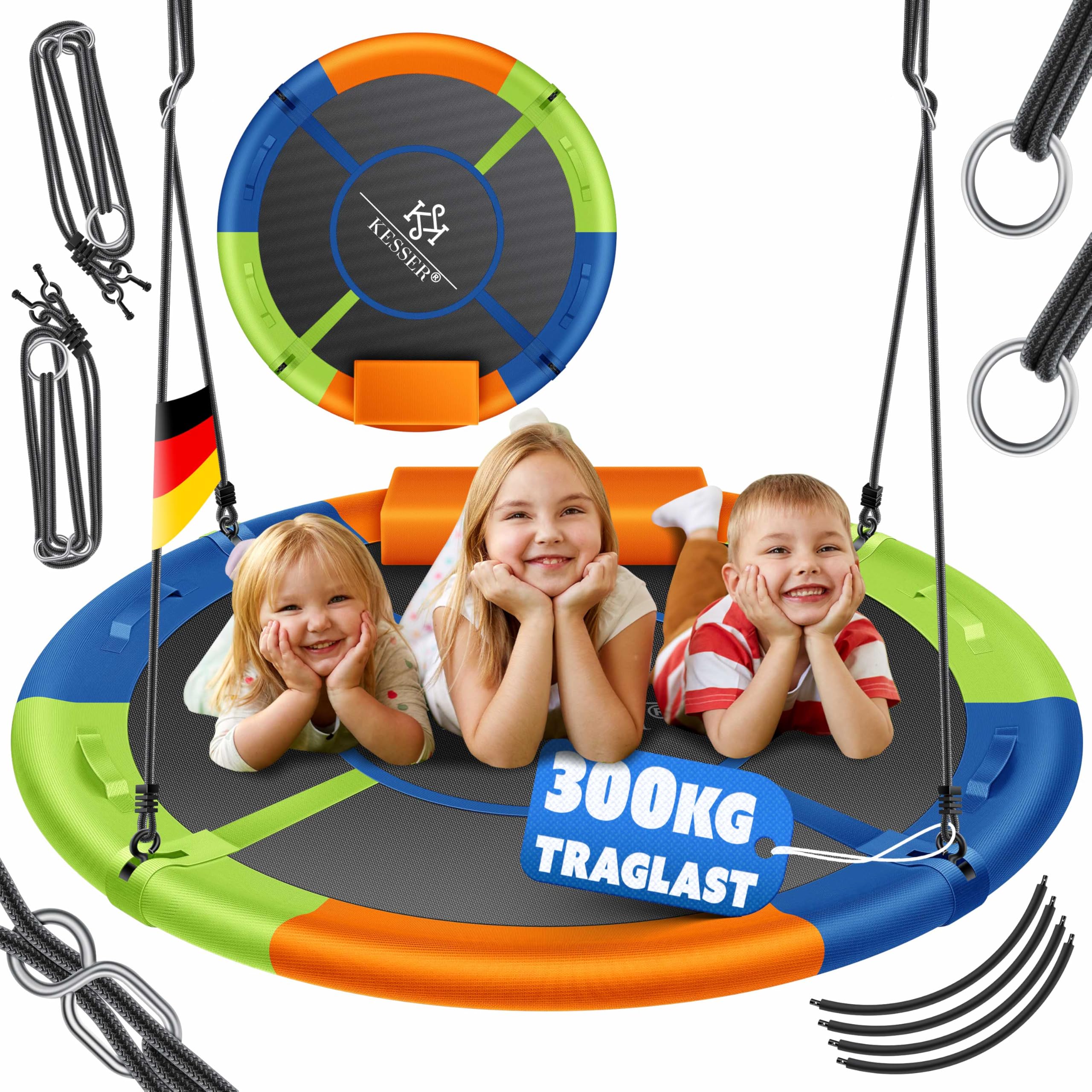 KESSER® Altalena a Rete Rotonda Regolabile per Bambini e Adulti, 120 cm, Multicolore