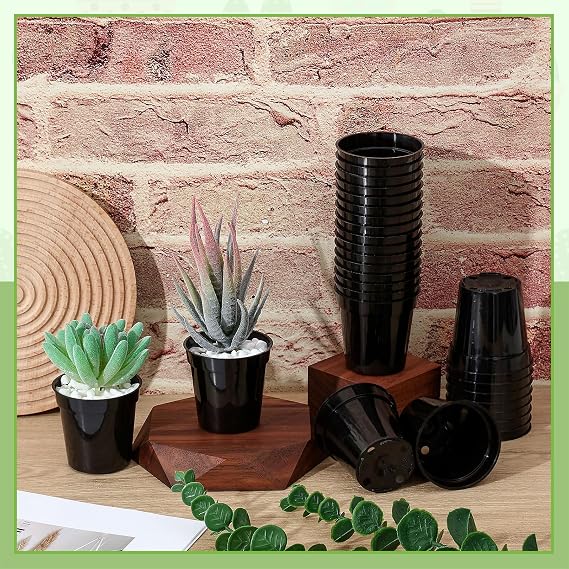 Yaomiao 200 Pcs 2 Inch Black Mini Nursery Pots with Drainage Holes