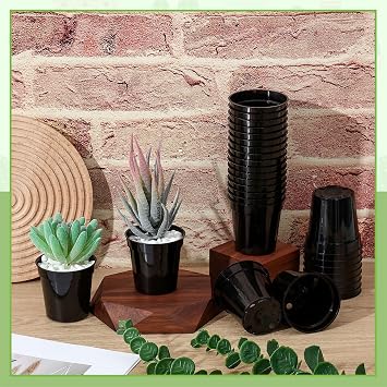 Yaomiao 200 Pcs 2 Inch Black Mini Nursery Pots with Drainage Holes