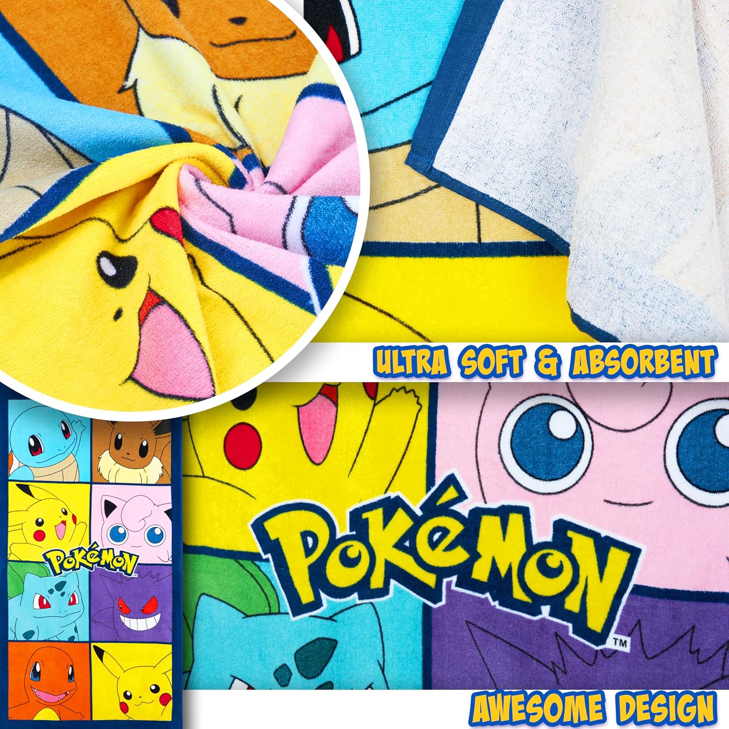Pokemon Beach Towel for Kids Pikachu Gengar Cotton Quick Dry Bath Towel for Travel Swimming Shower Beach Pool Anime Gifts for Kids 28 x 55 Inch Holiday Essentials