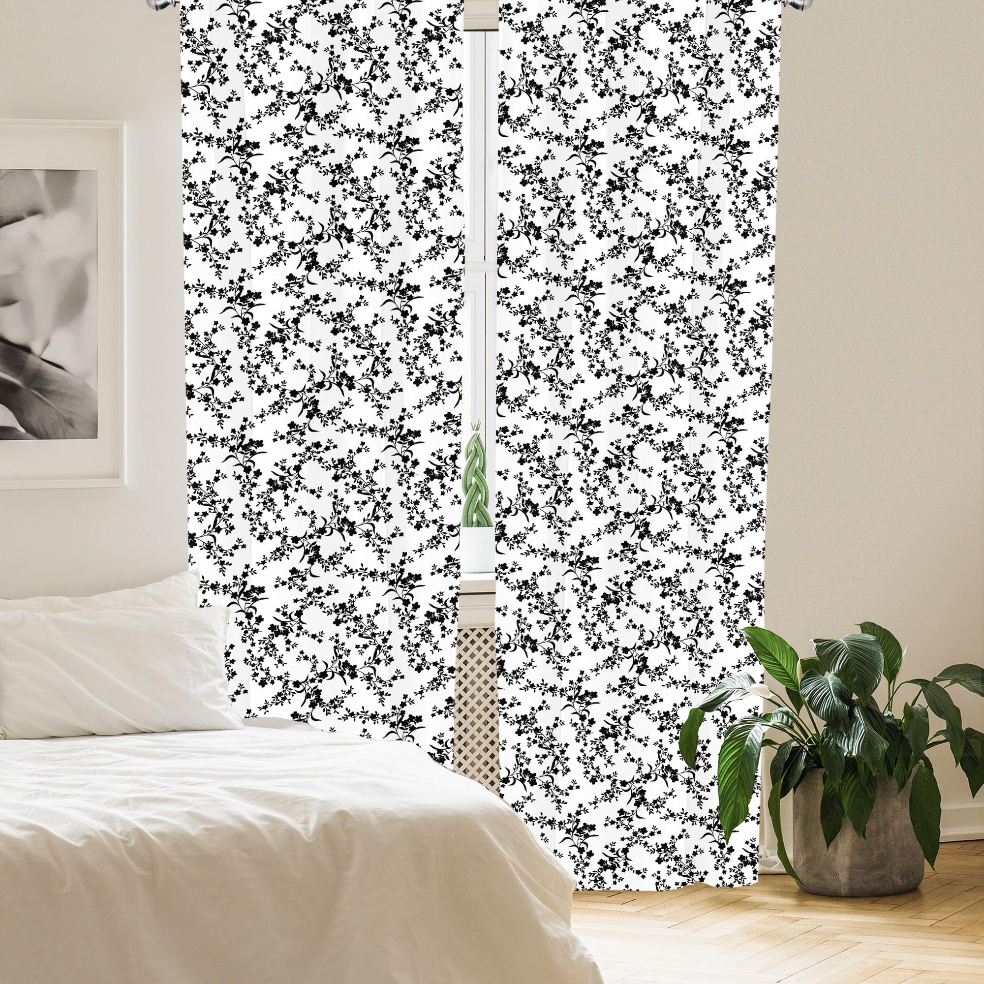 ABAKUHAUS Floral 4 Panel Curtain Set, Victorian Style Curved Flower Baroque Blooms Branches Vintage Motif - Image 2