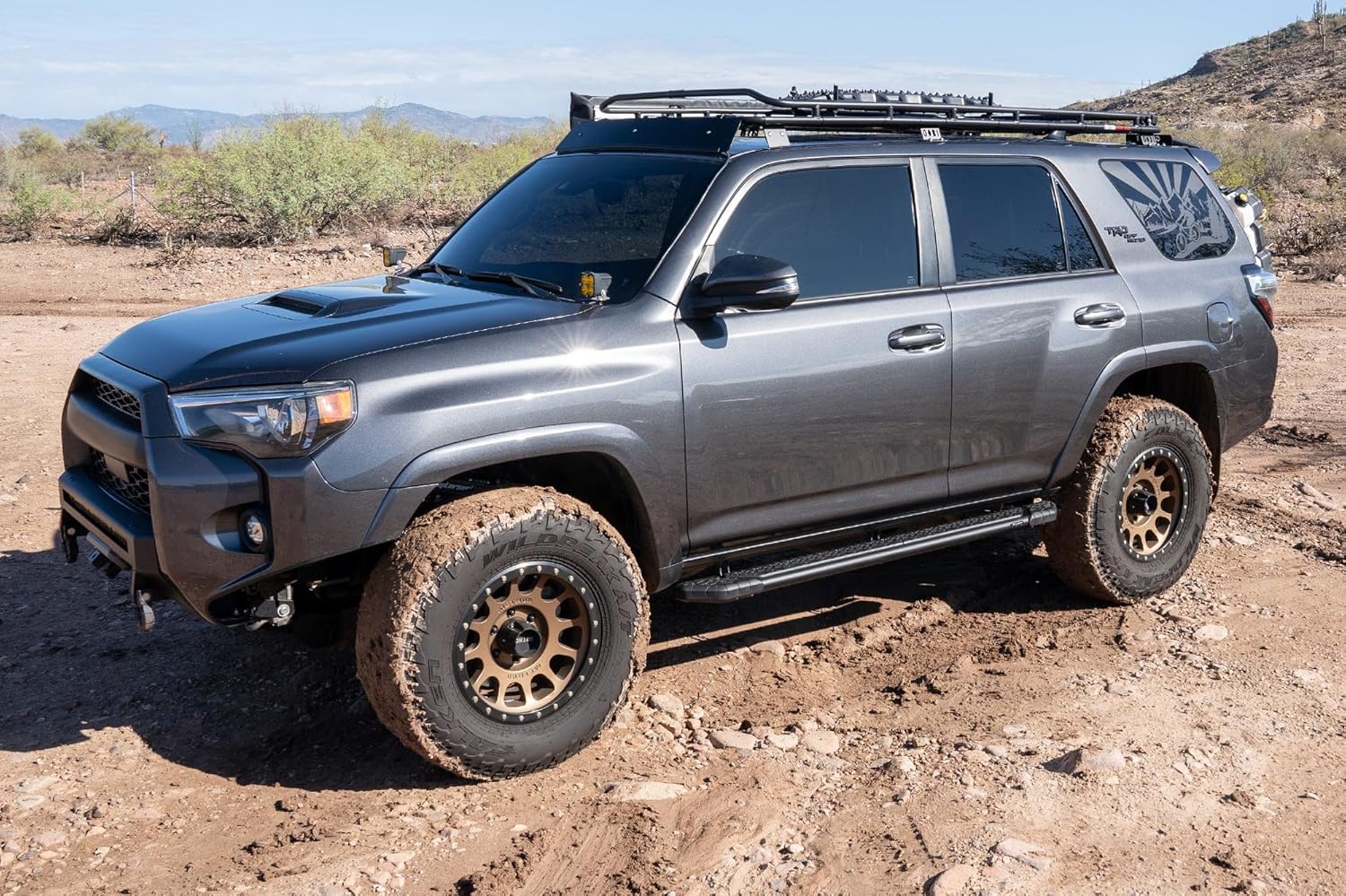 Raptor Series Running Boards Steps 5in Treadsteps Black Aluminum Compatible with 2010-2024 4Runner Without Lower Door Cladding/Trim