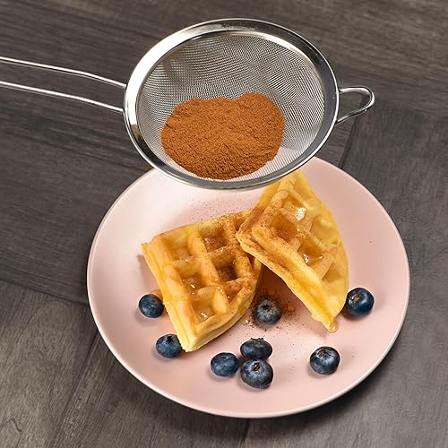 Miniatura 2 de YBM HOME Colador de malla fina de acero inoxidable con mango para enjuagar granos, frijoles, frutas de arroz, etc. Plata (1, 8 pulgadas)