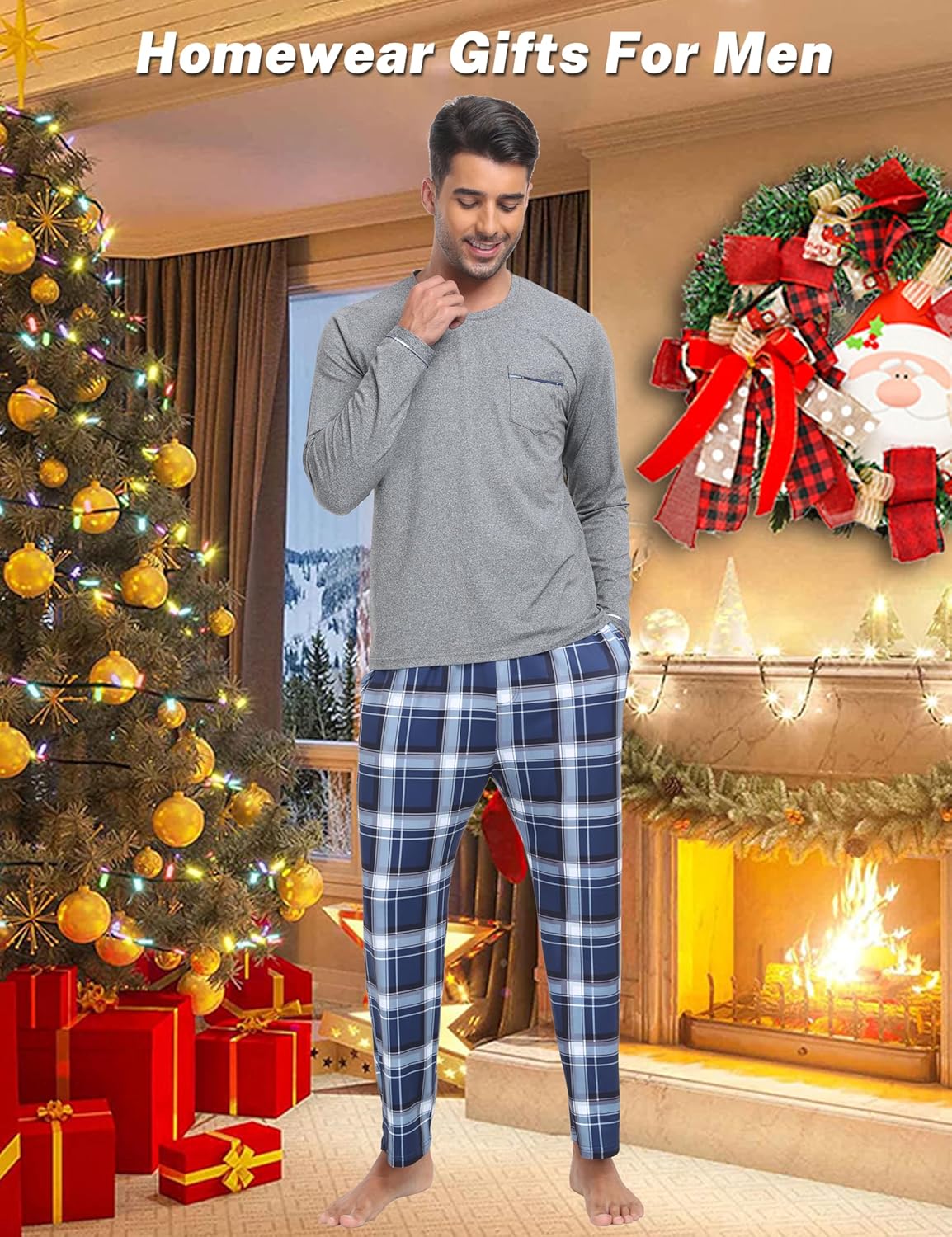 MoFiz Men's Pajamas Set Long Sleeve Sleepwear Soft Christmas Pajamas 2 Piece Loungewear Warm Pjs Sets for Winter Holiday - Image 3