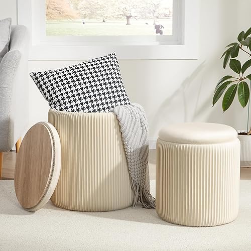 Miniatura 11 de Royal Windsor Boucle - Juego de 2 otomanas redondas con almacenamiento, taburete pequeño para sala de estar, mesa de centro pequeña, taburete de