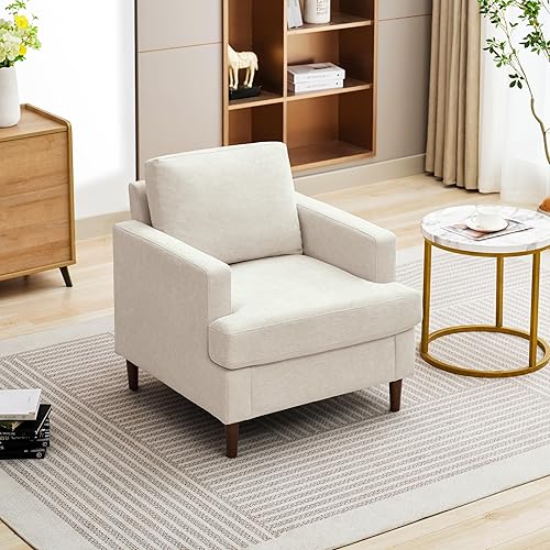 Miniatura 6 de Silla decorativa Mid-Century moderna, de tela de lino para sala de estar, cómodas sillas tapizadas de lectura para dormitorio, sofá individual con