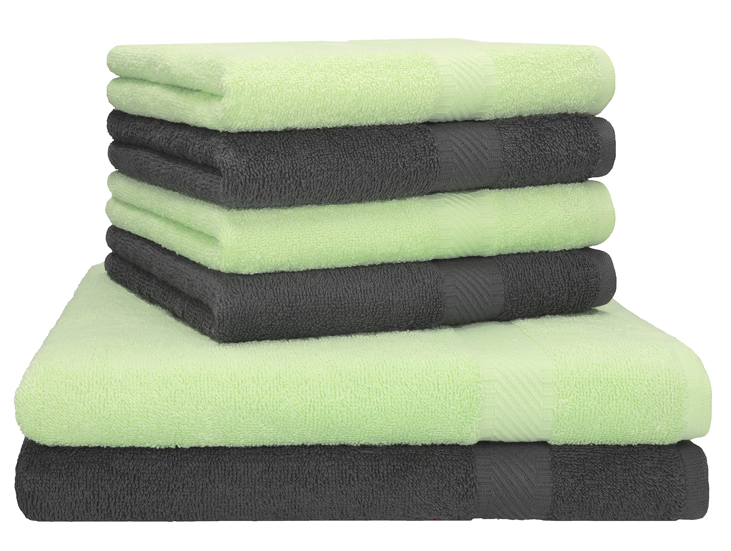 Betz 6er Handtuch Set Palermo 2 Stück Duschtücher 70x140 cm 4 Stück Handtücher 50x100 cm Liegetuch Saunatuch - anthrazit - grün