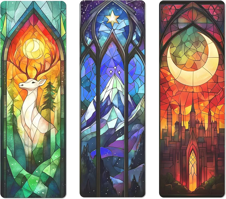 TwoDays Fantasy Stained Glass Art Transparent PVC Bookmarks, Dark Romance Merch for Readers, Romantasy Inspired Bookish Gifts for Book Lovers Booktok, Book Accessories (Set of 3, 6'' x 2'')