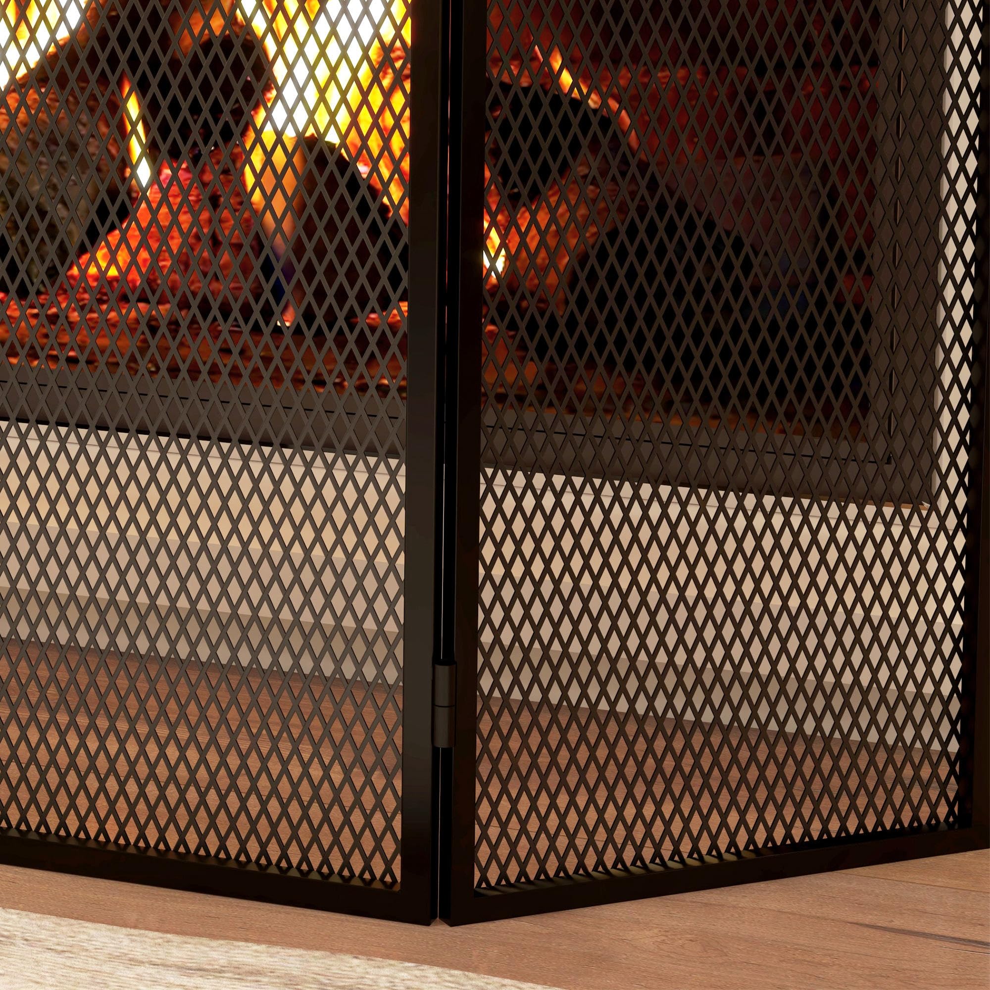 HOMCOM Pare-feu cheminée Pliable 3 Panneaux, Grille de Protection en Maille avec Motif Chevron, 96x60 cm, Métal Noir