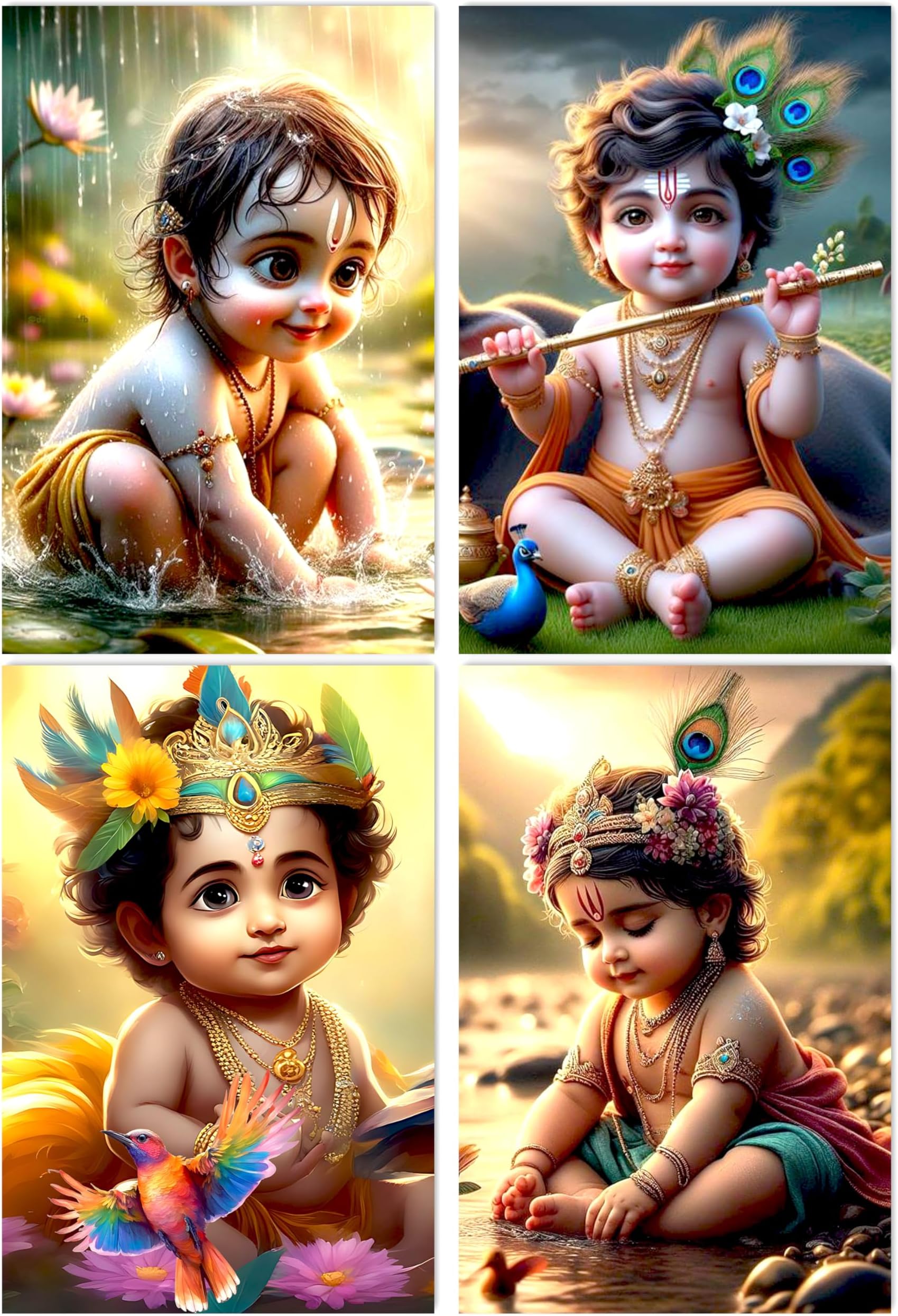 Clickedin Baby Krishna Photo Posters For Pregnant Women, Cute Bal Gopal Poster For Room Wall Decoration (Pack Of 4)