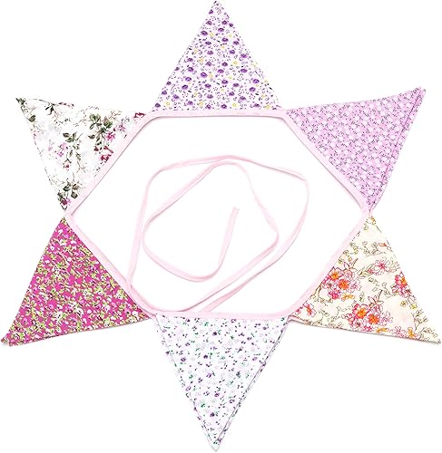 Miniatura 3 de LOVENJOY Pancarta floral rosa 100% algodón banderines para niñas Shabby Chic boda cumpleaños decoración