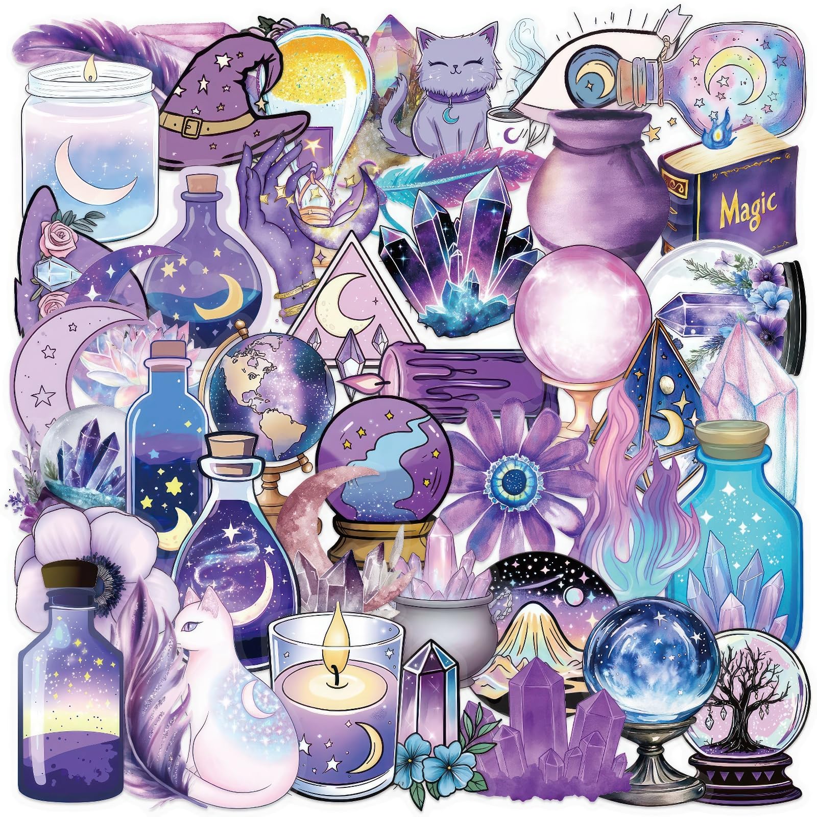 Stickers de bruja mágicos y transparentes en pack de 50 pegatinas impermeables PET para laptop