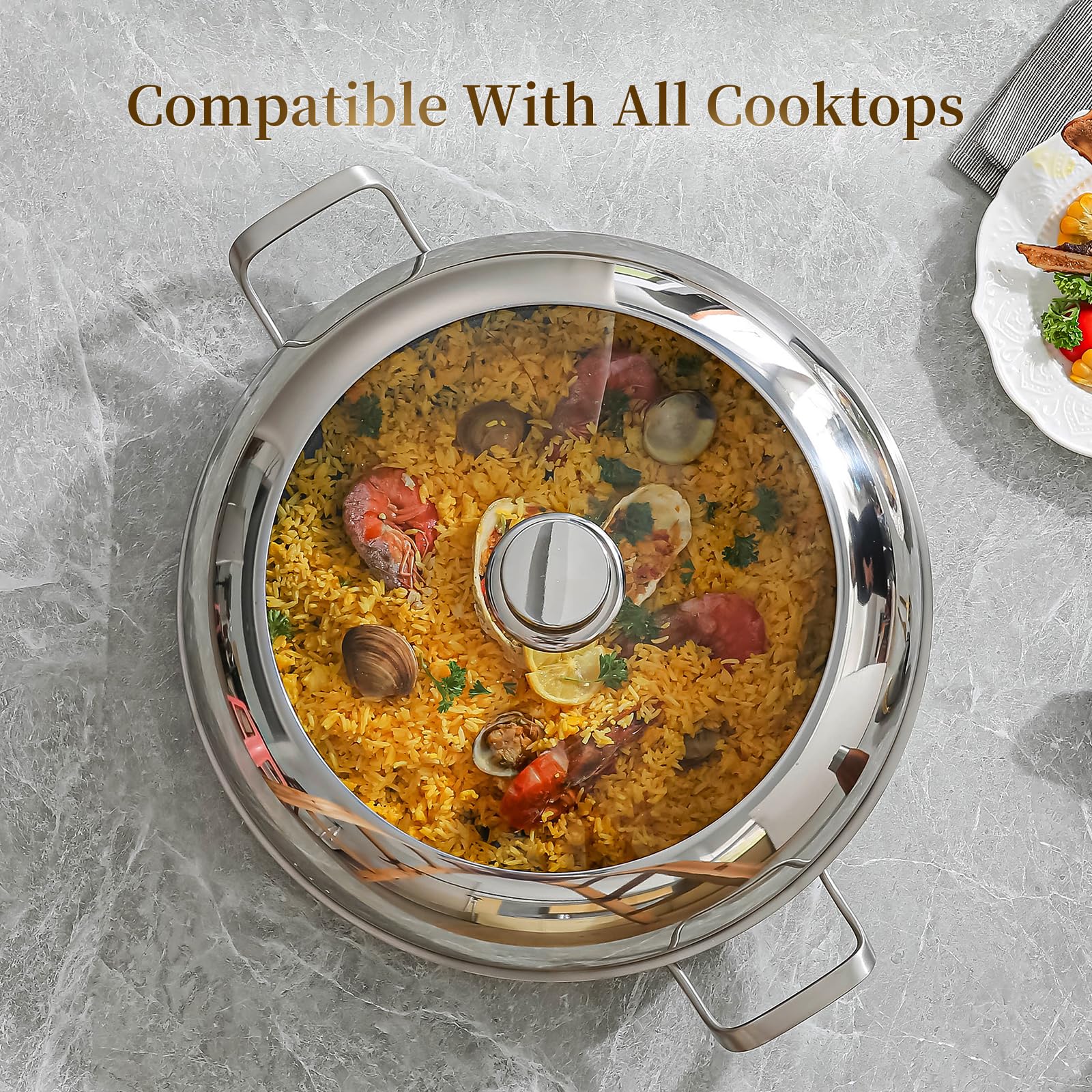 DELARLO 14 Inch Paella Pan - Stainless Steel -6