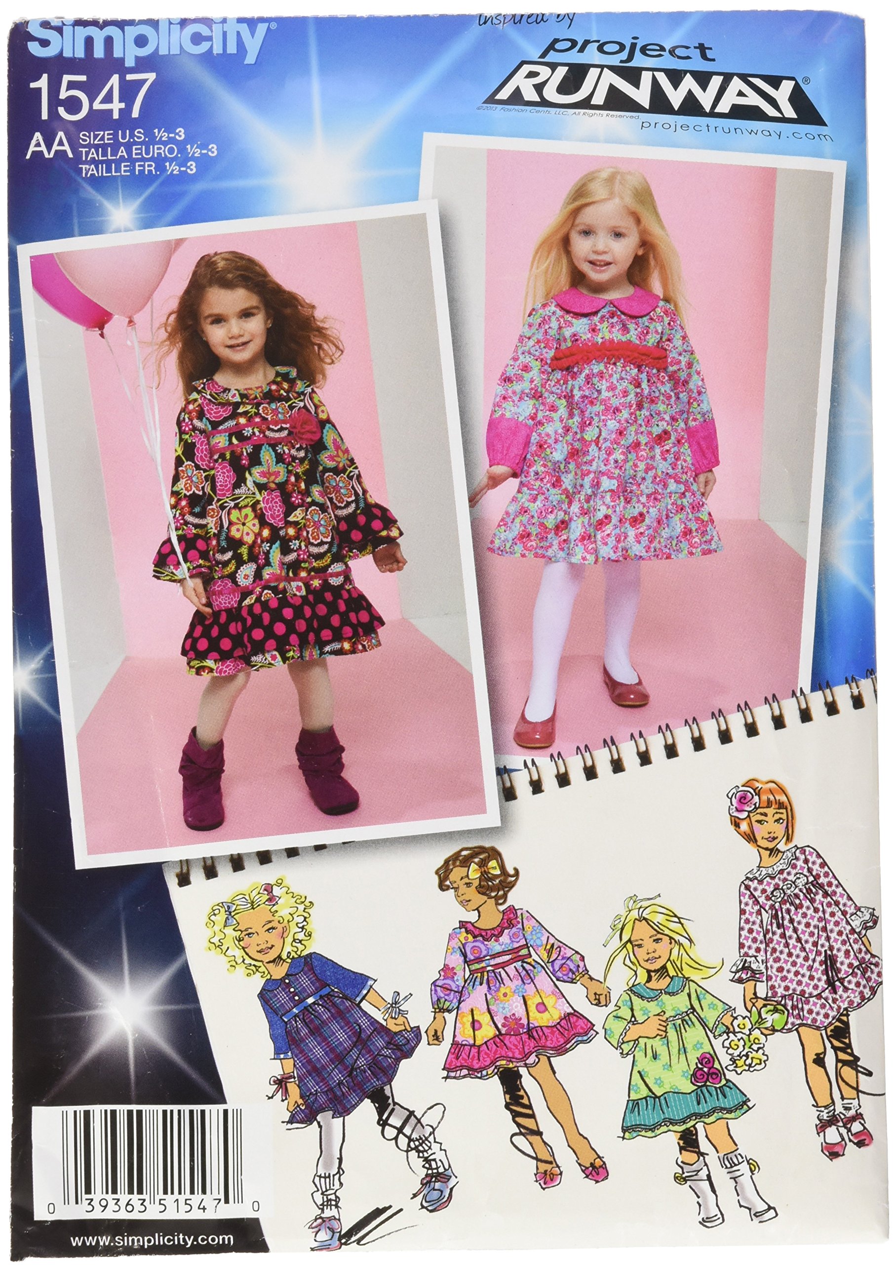 Simplicity Pattern 1547 Toddlers Dress with Ruffle and Trim Variations Project Runway Size 1/2-1-2-3