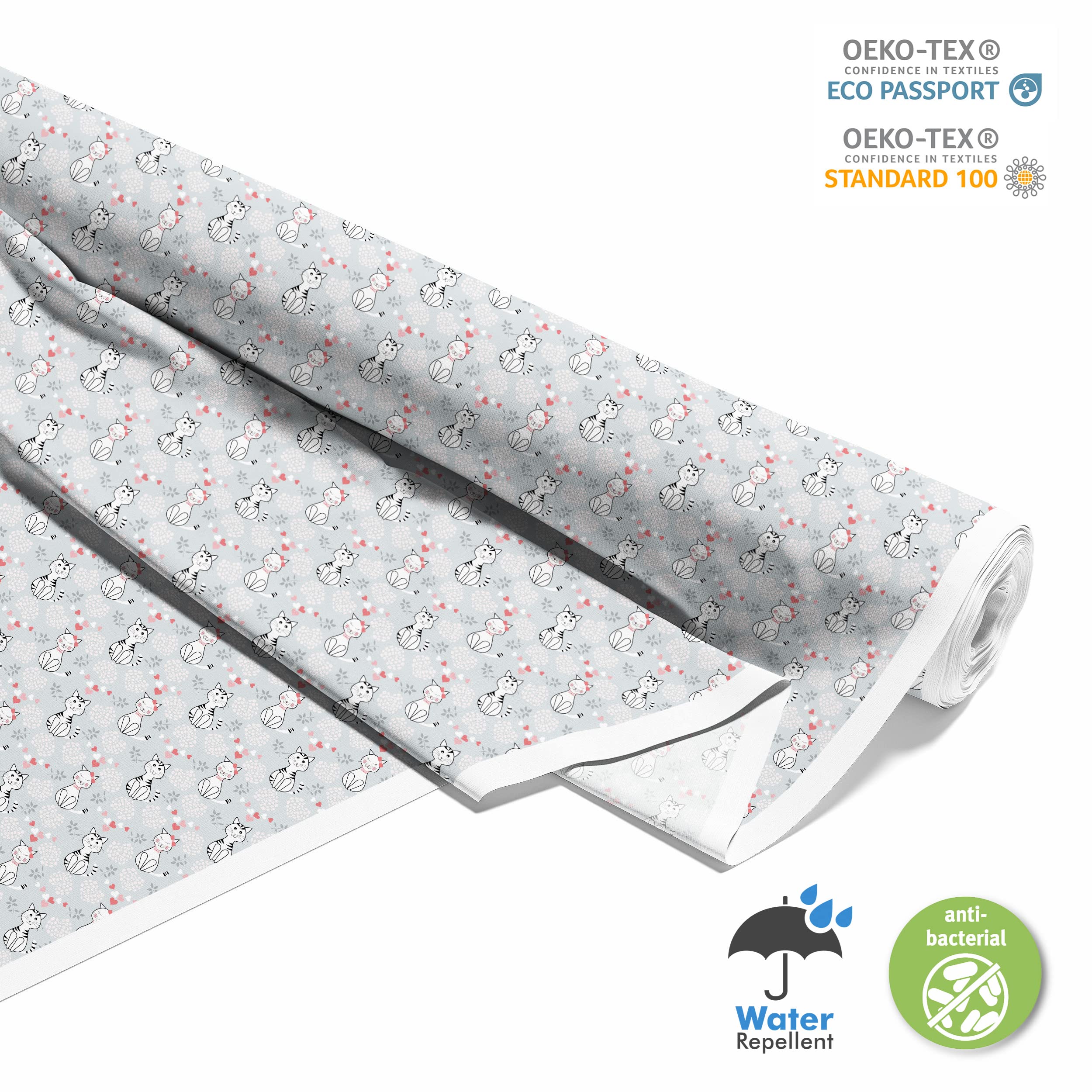 HEKO PANELS Oxford Wasserdichte Meterware Canvas-Stoff Polyester Zum Nähen Nähstoffe Möbelstoffe Dekostoffe Handwerken Wasserabweisend Blickdicht Katzen Grau 5 Meter 155 x 500 cm
