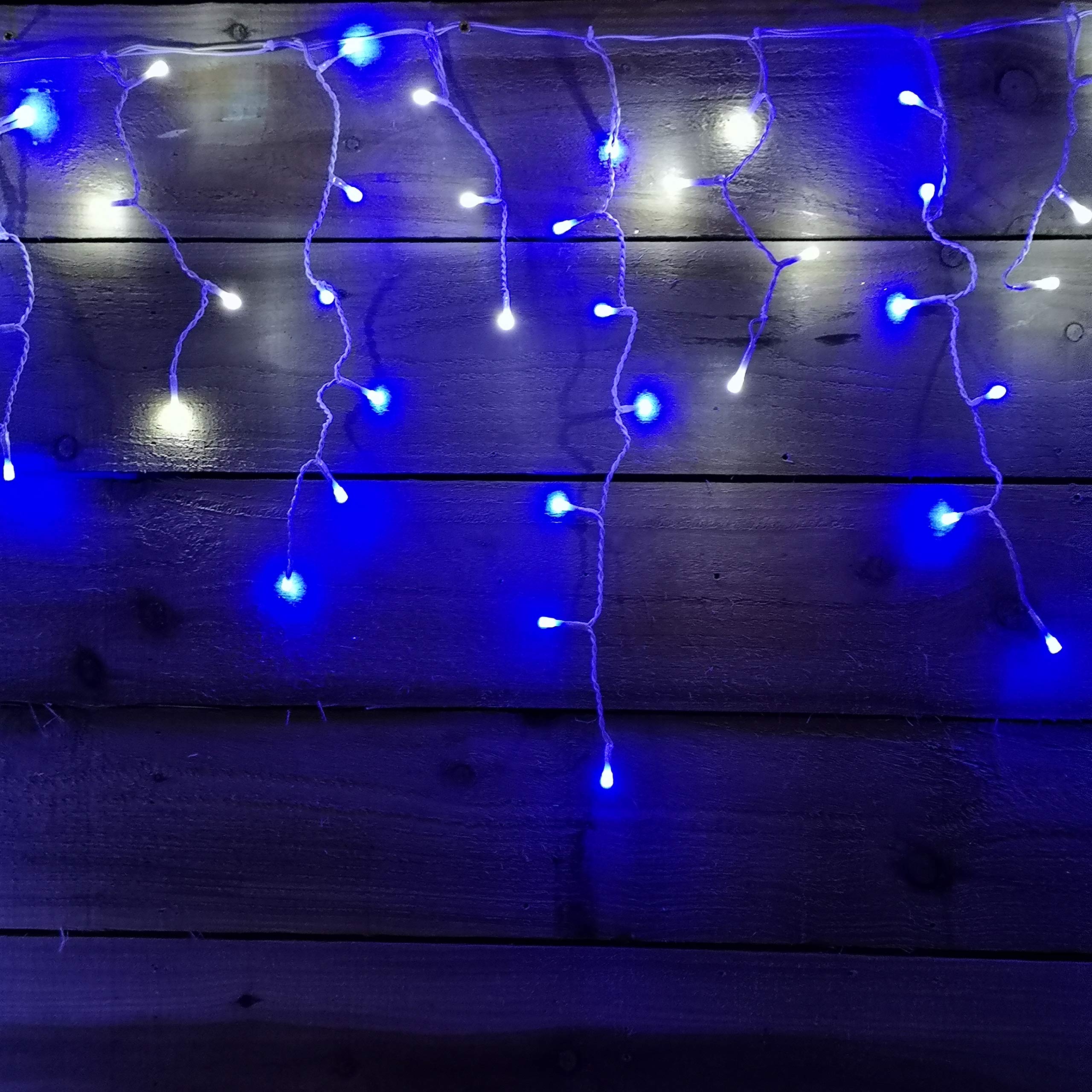 Premier 300 LED 7.5m Christmas Outdoor 8 Function Icicle Lights Blue & White