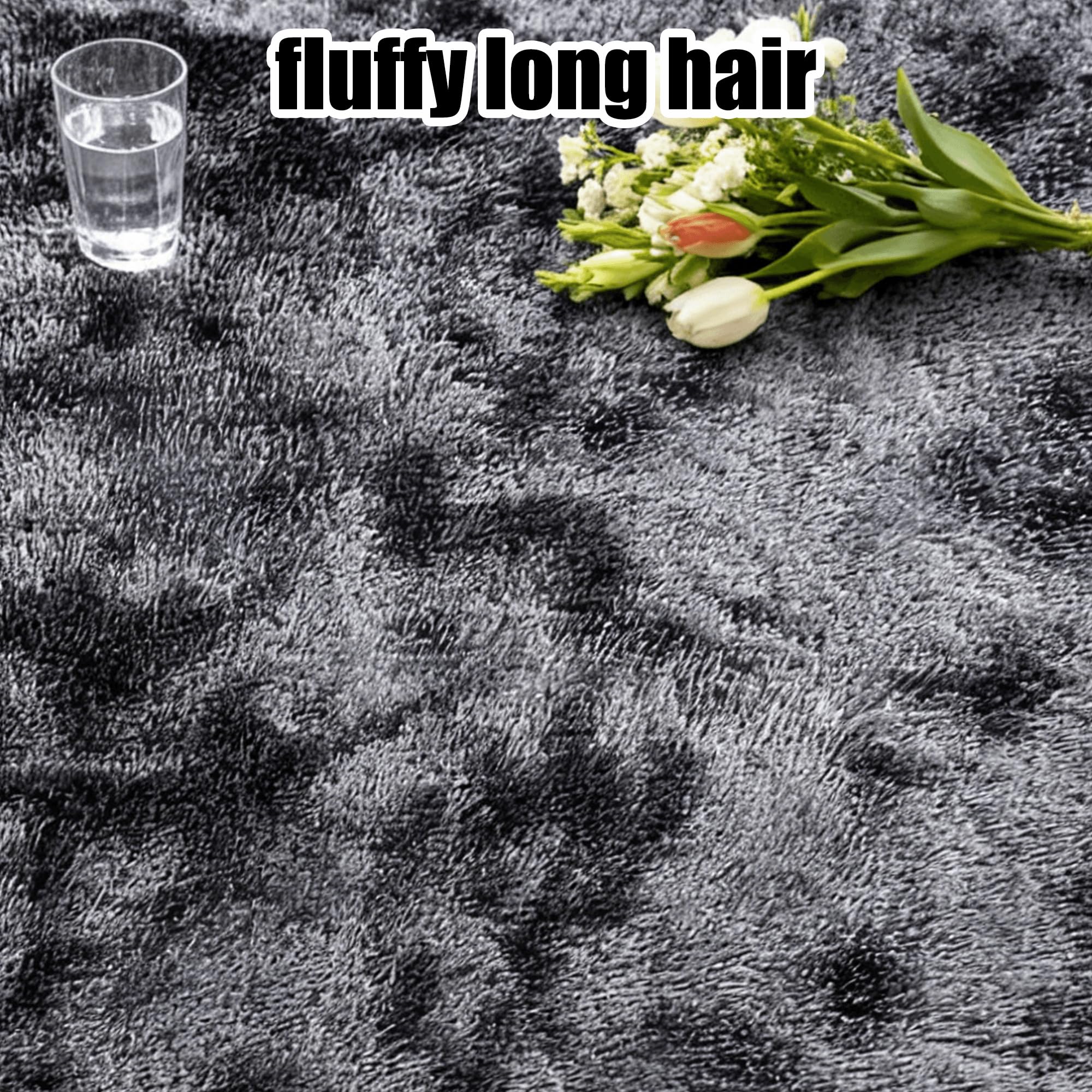Puszysty Dywan 230 x 310 cm Antypoślizgowy Puszysty Dywan Dla Dzieci Nowoczesny, Przytulny Do Pokoju Dziecięcego Salonu, Ciemny szary