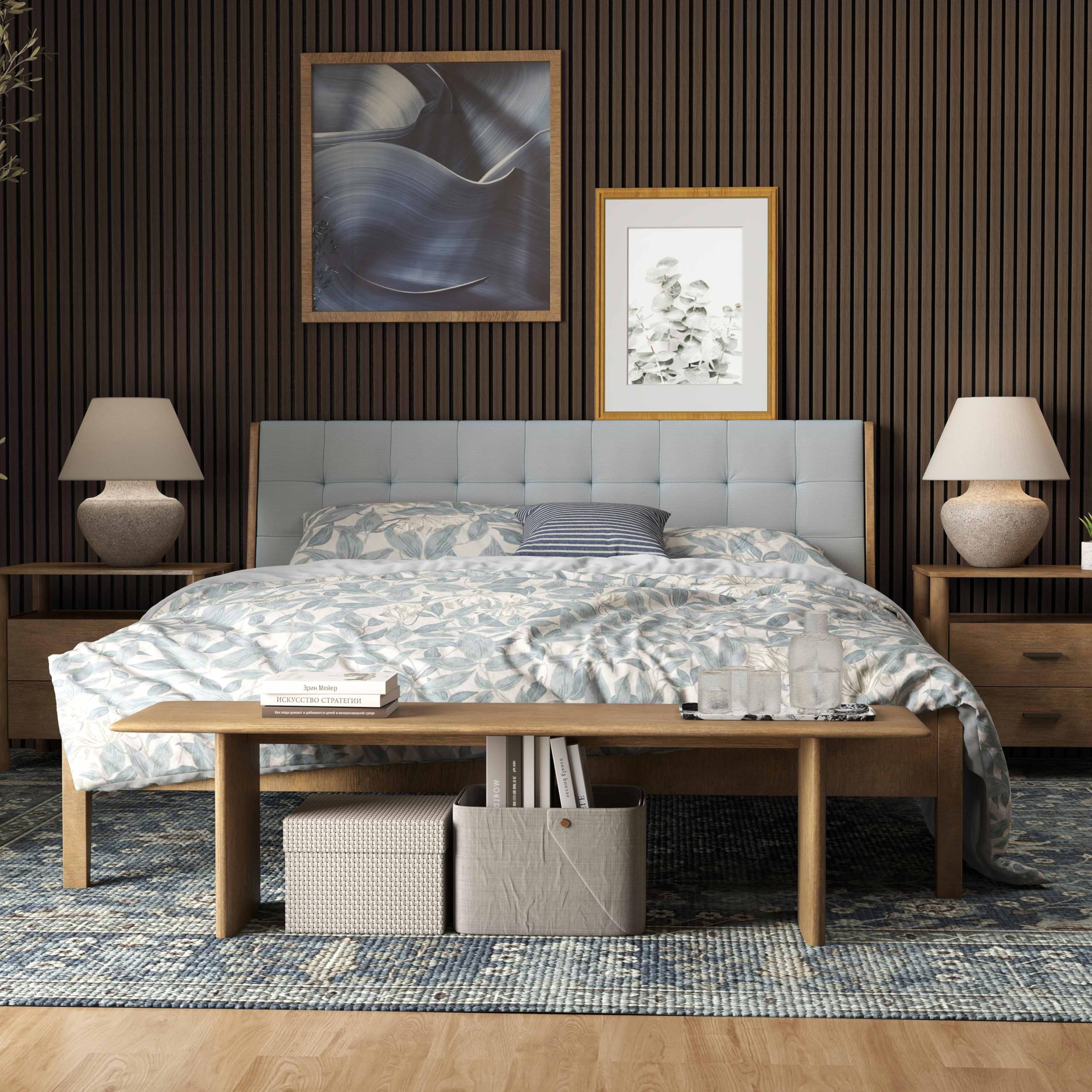 Lot de 2 - 240×60cm panneaux muraux acoustiques MDF chêne noyer