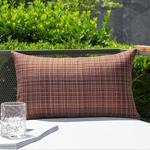 Miniatura 4 de Kevin Textile - Juego de 2 fundas de almohadas decorativas para exteriores, impermeables, modernas, lumbares, para patio, sofá y banca, de 12 x 20