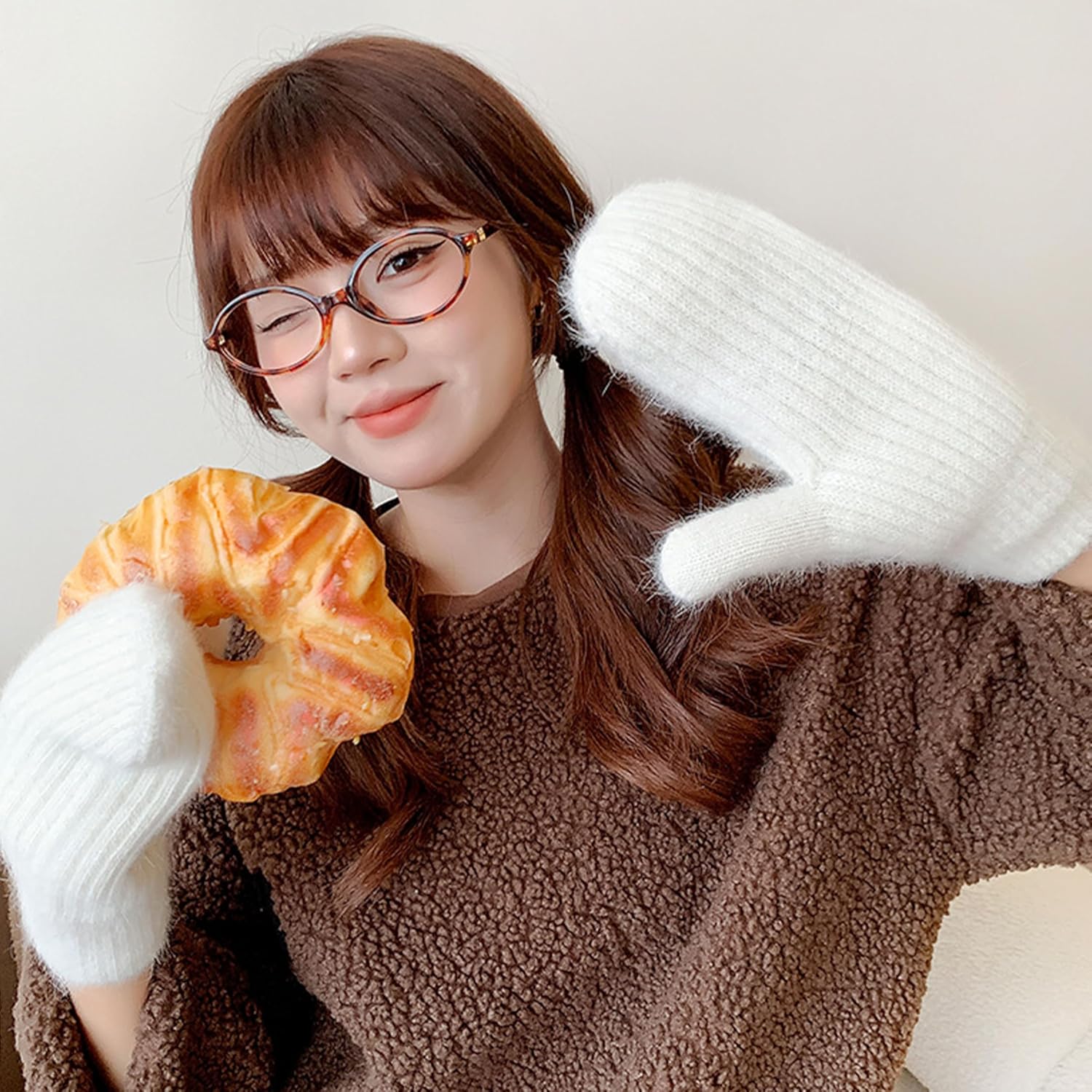 Women's Winter Gloves Warm Lining Mittens Cold Weather Cozy Wool Knit Thick Gloves - Image 3