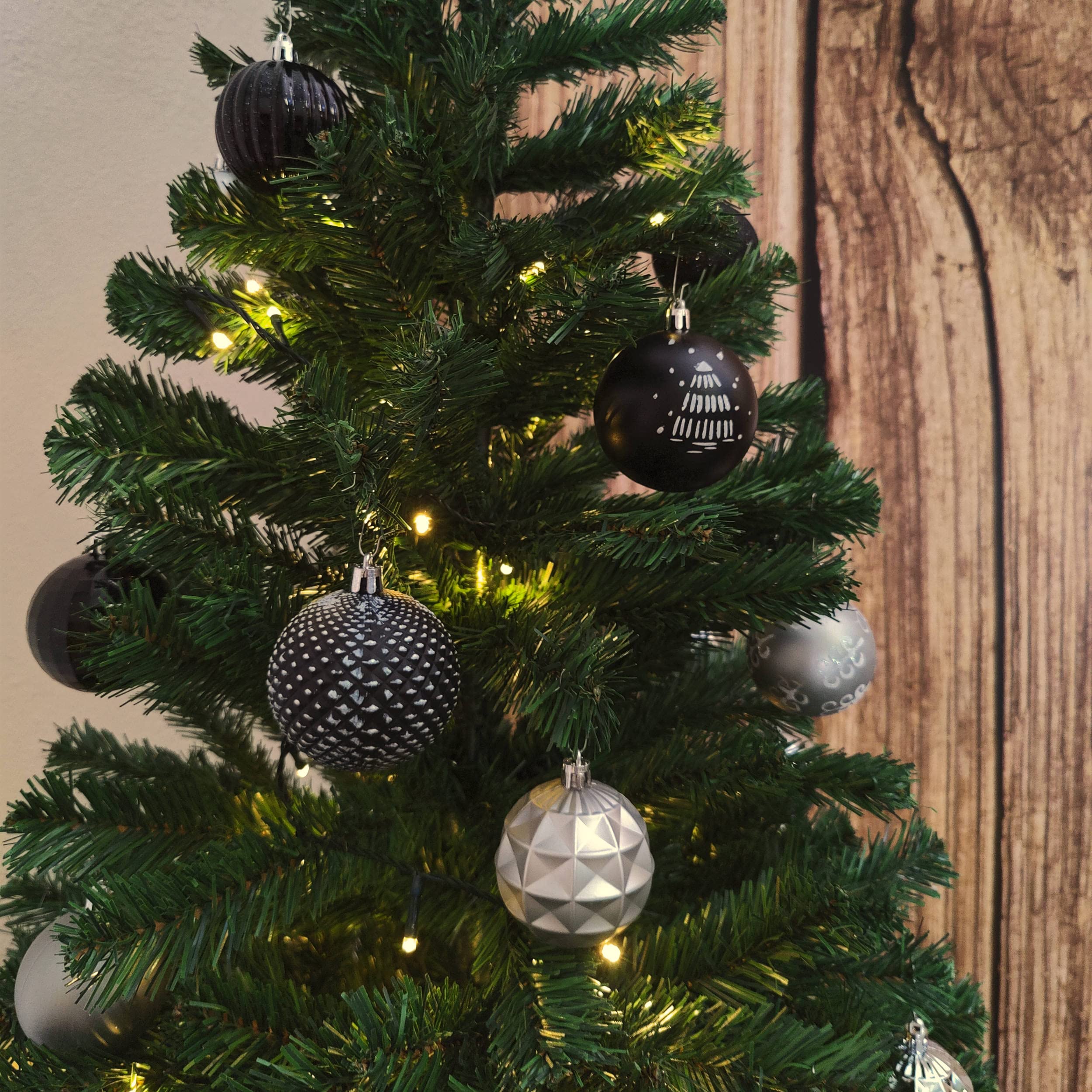 Kunststoff Weihnachtskugel Set 60 STK Ø 6cm und Ø 7cm Silber schwarz Deko Kugeln Christbaumschmuck