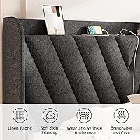 Vista 104 de koorlian Base de cama Queen con cabecero, base de cama tapizada ajustable con puertos tipo C y USB, cabecera de almacenamiento con respaldo de ala