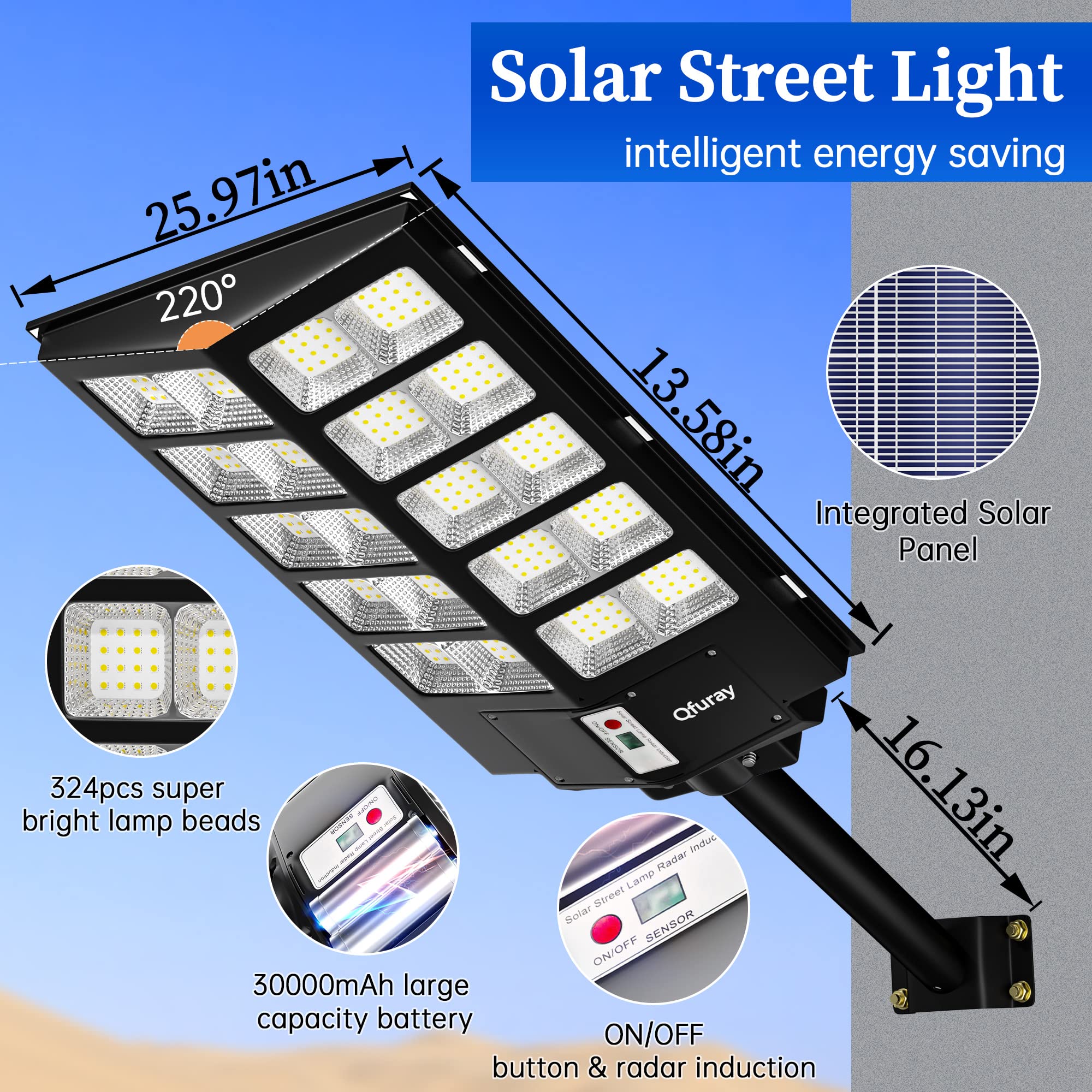 Ofuray Solar Straßenlaterne für Außen, Solarlampen mit Bewegungsmelder, 6500K Superhelle Led Solar Strahler Außen mit Fernbedienung, IP67 Wasserdicht Solarleuchte für Gärten, Garage