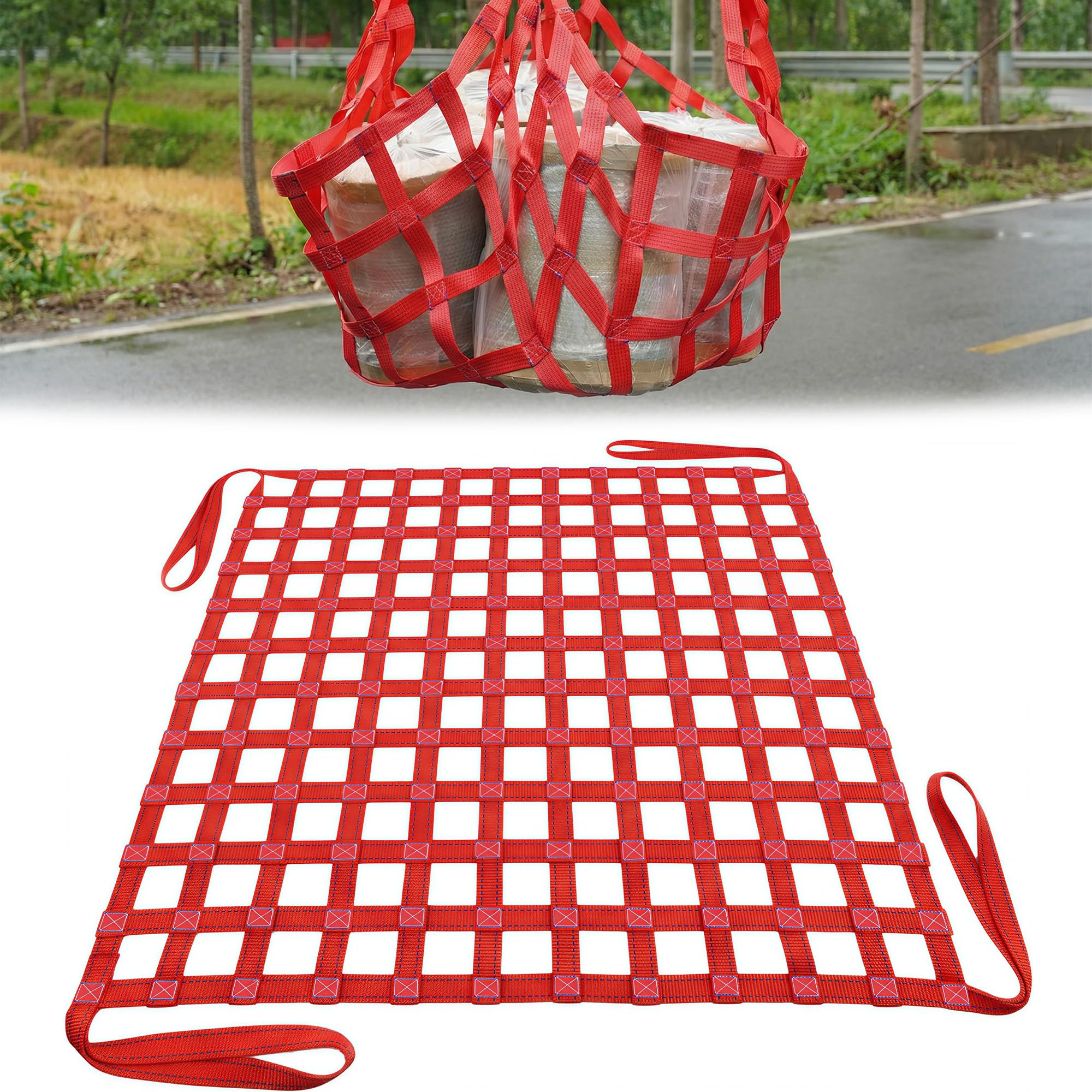 Filet de levage 1 x 1 m - Filet de levage industriel - Charge maximale : 300 kg - Sangle en polyester pour entrepôt, port, chantier de construction pour travailleurs logistiques et installateurs