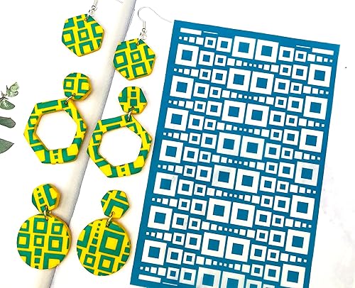 Miniatura 5 de Alinacutle Plantillas de pantalla de seda de arcilla polimérica para aretes hechos a mano, joyas de bricolaje, 3 plantillas de serigrafía y 1
