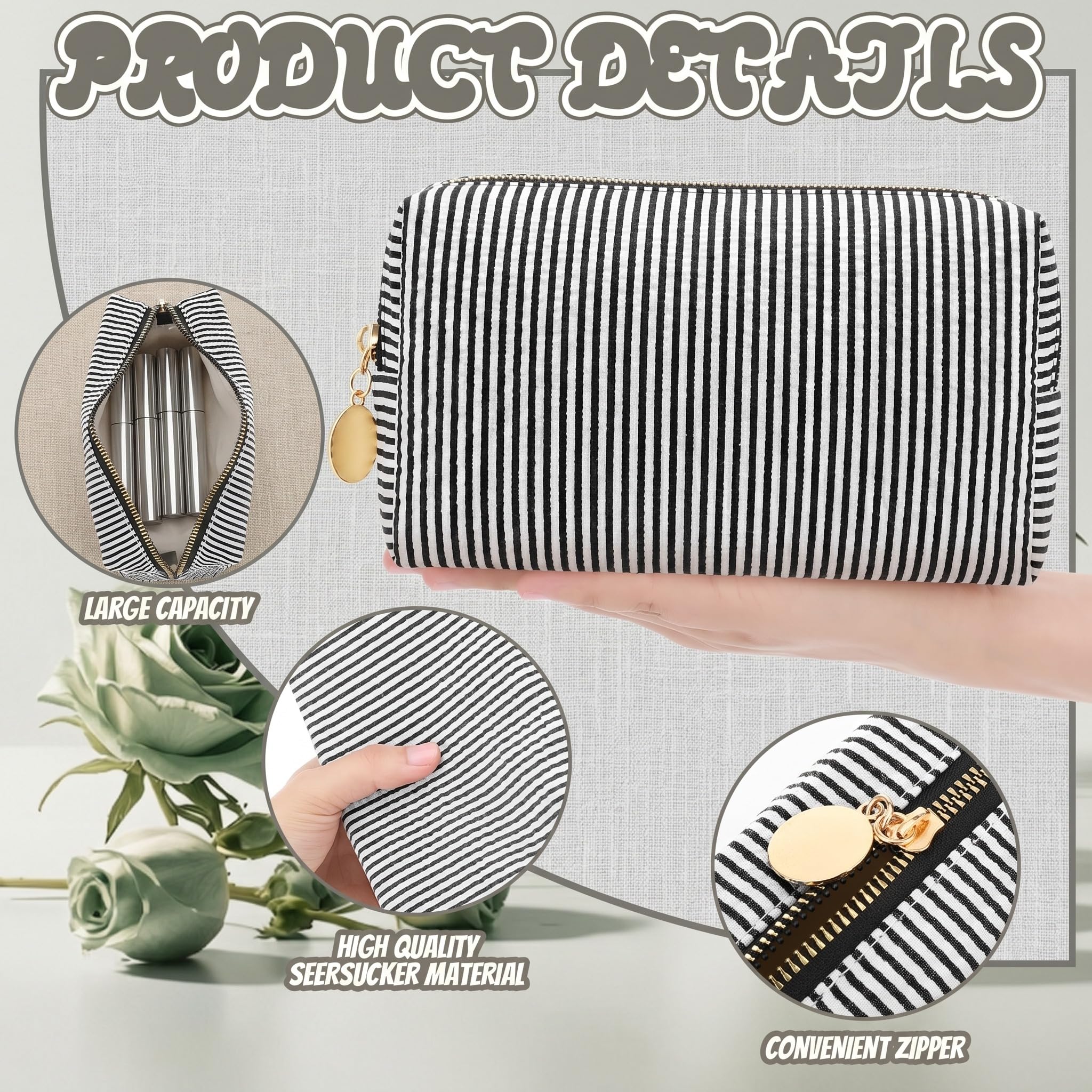 8-Piece Bridesmaid Proposal Cosmetic Bag Set with Seersucker Fabric